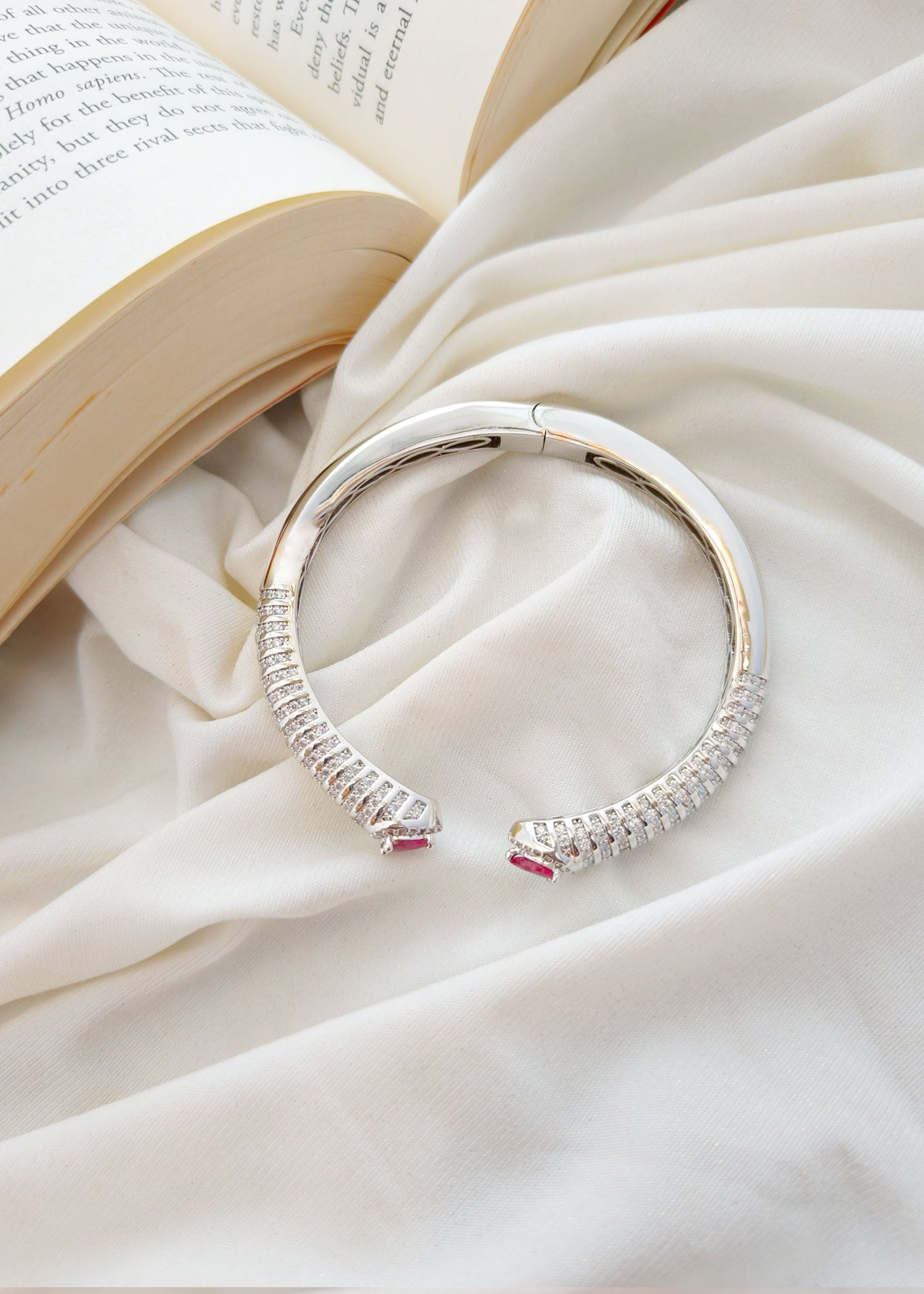 Silver Plated Openable Cubic Zircon Women Bracelet