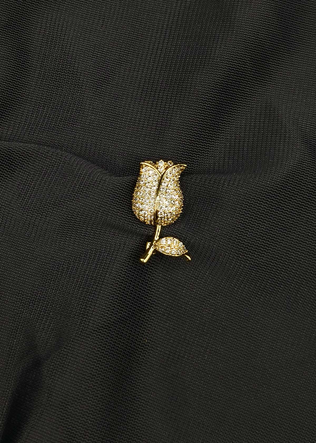 Delicate Cubic Zircon Studded Blooming Rosebud Brooch / Lapel Pin