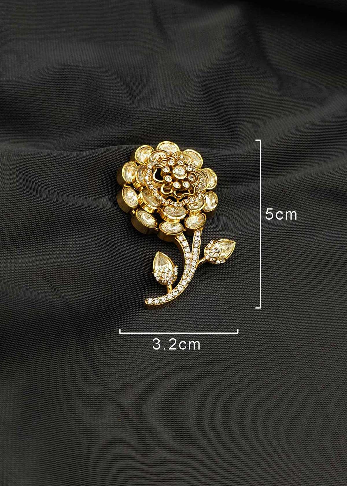 Heritage Kundan & Moissanite Polki Blooming Rose Brooch / Lapel Pin With Diamond Accents