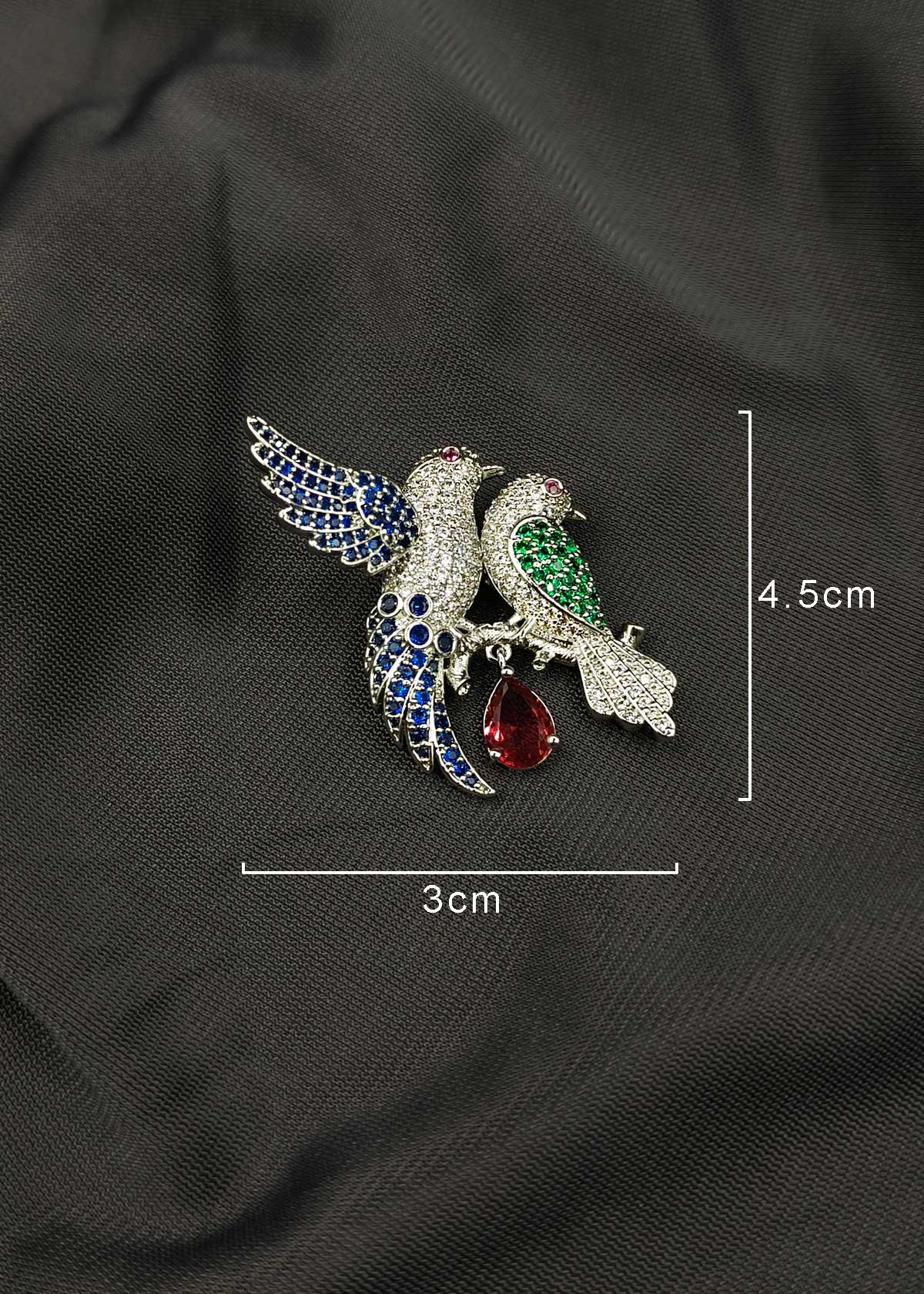 Sparkling Multi Color Cubic Zircon Perched Birds Brooch / Lapel Pin