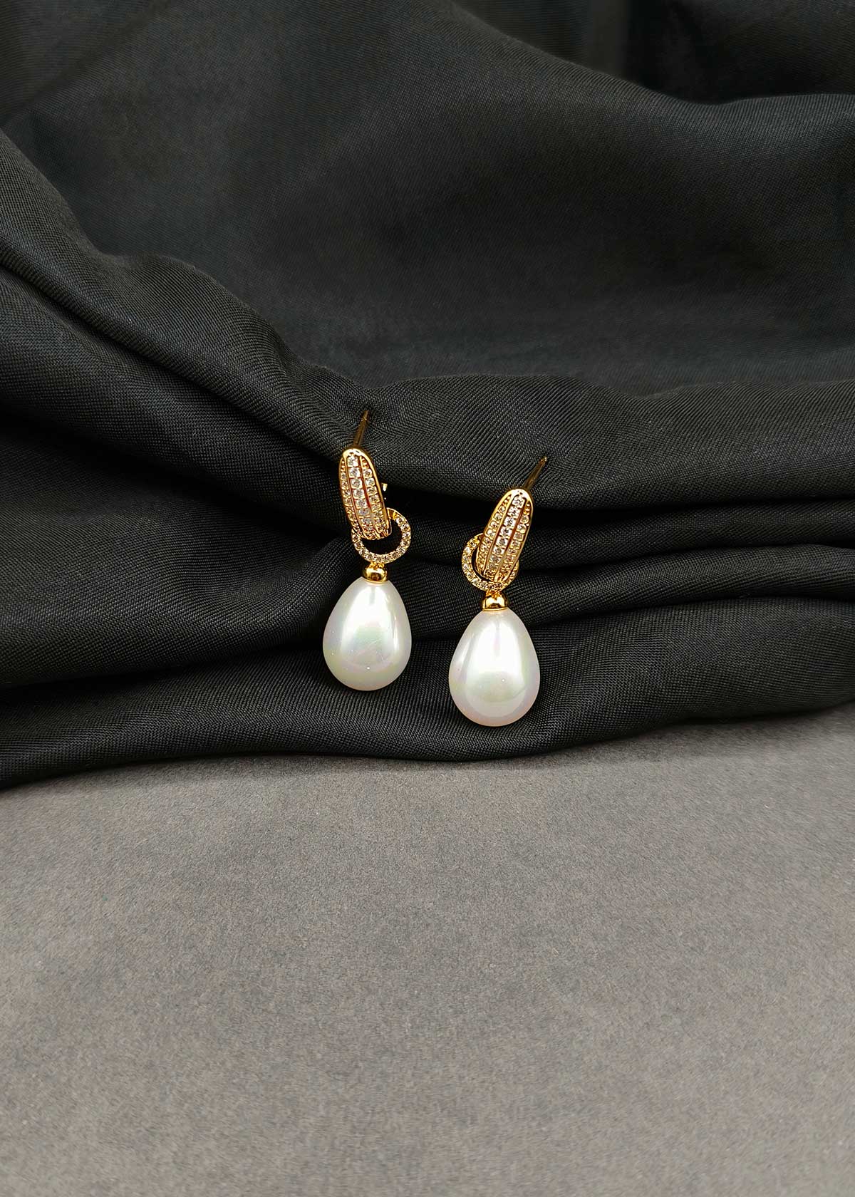 Graceful Cubic Zircon & Teardrop Pearl Bali Earrings For Women