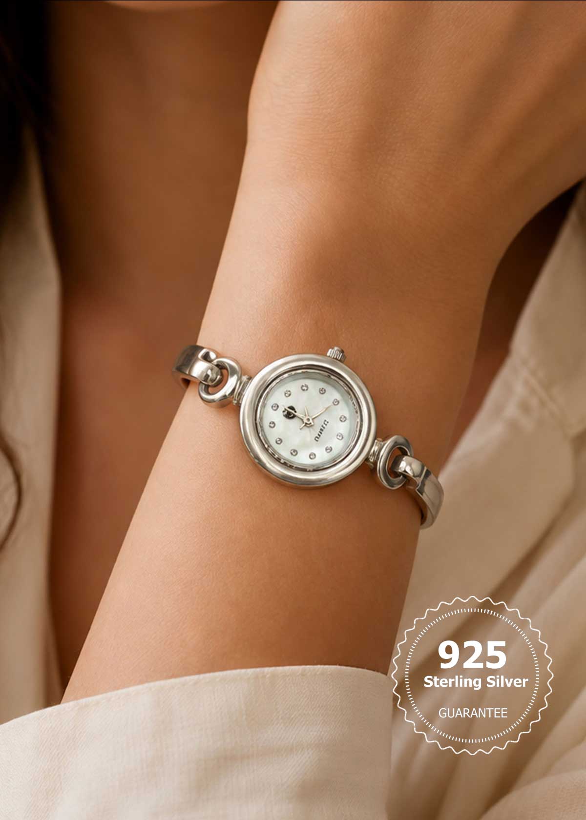 92.5 Sterling Chain Link Adjustable Watch For Women