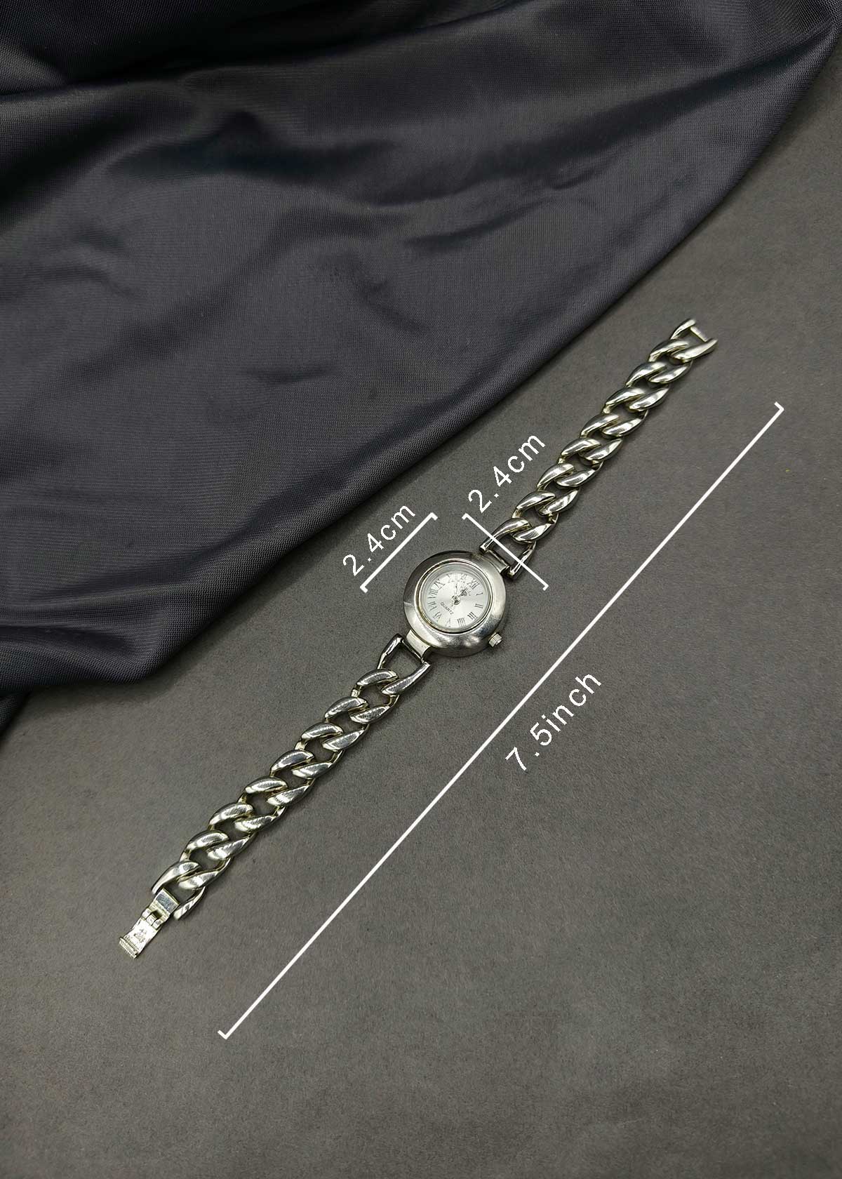 92.5 Sterling Silver Curb Chain Link Bracelet Watch For Women
