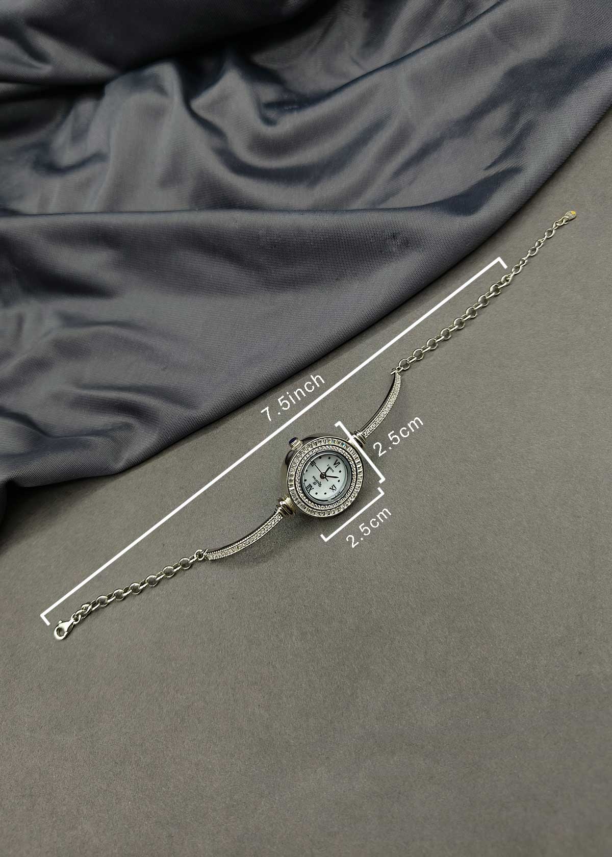 92.5 Sterling Silver Baguette Cubic Zircon Adjustable Watch For Women