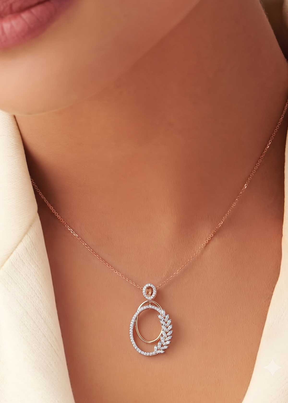 Dual-Tone & Silver Floral Vine Oval Pendant Set for Women