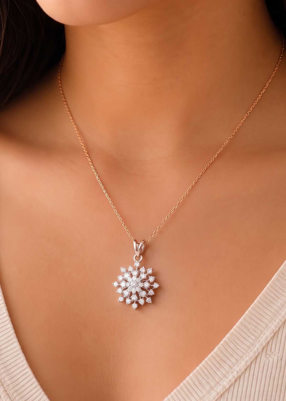 Dazzling Snowflake Floral Pendant Set for Women
