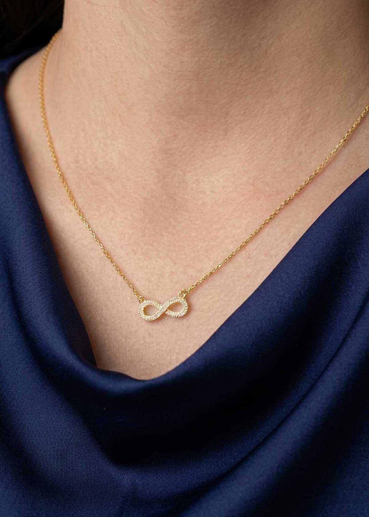 Minimalist Cubic Zircon Infinity Loop Pendant Set With Chain