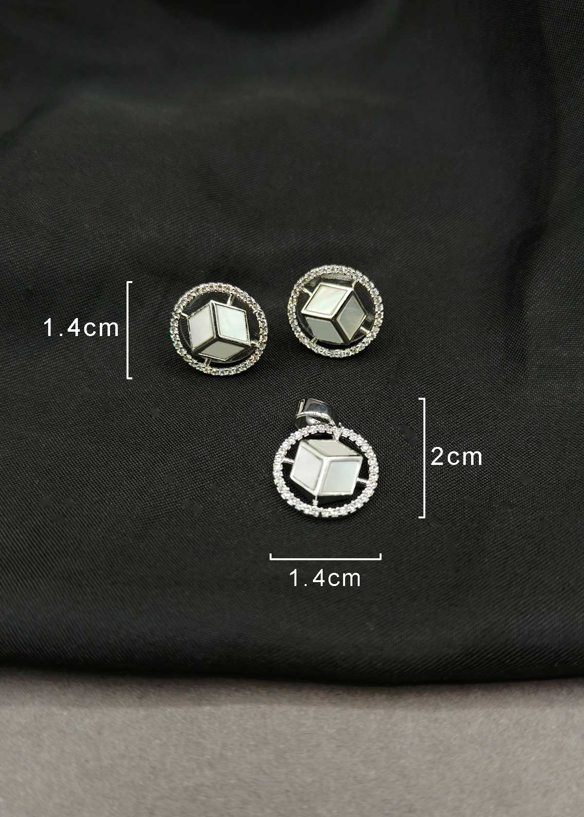 Designer Cubic Zircon Halo 3D Cube Mother Of Pearl Small Pendant Set For Women