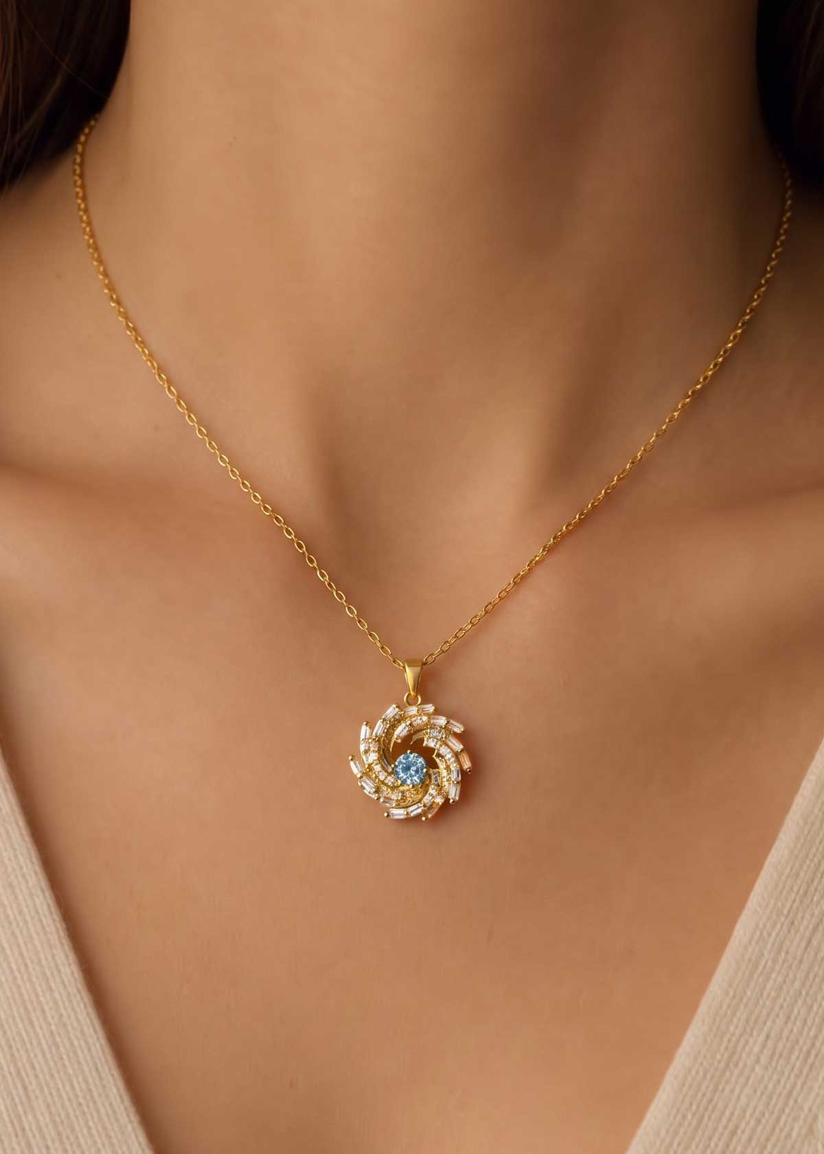 Swirling Baguette & Cubic Zircon Delicate Pendant Set With Chain For Women