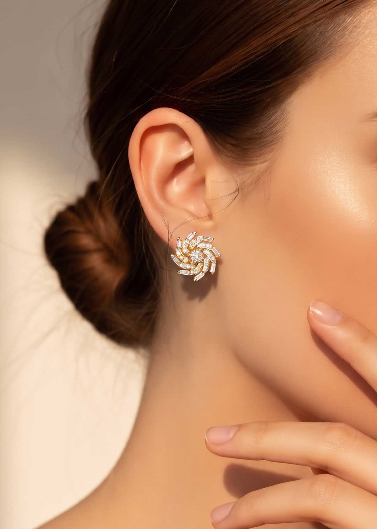 Swirling Baguette & Cubic Zircon Delicate Pendant Set With Chain For Women
