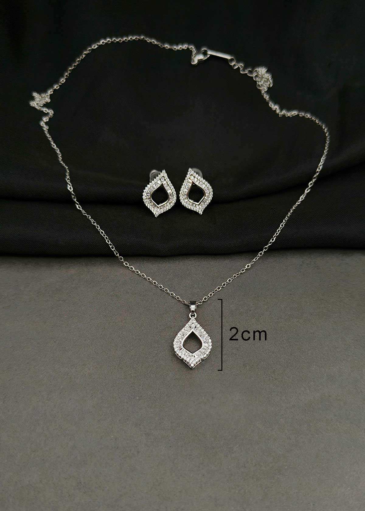 Geometric Open Teardrop Baguette & Cubic Zircon Delicate Pendant Set With Chain For Women