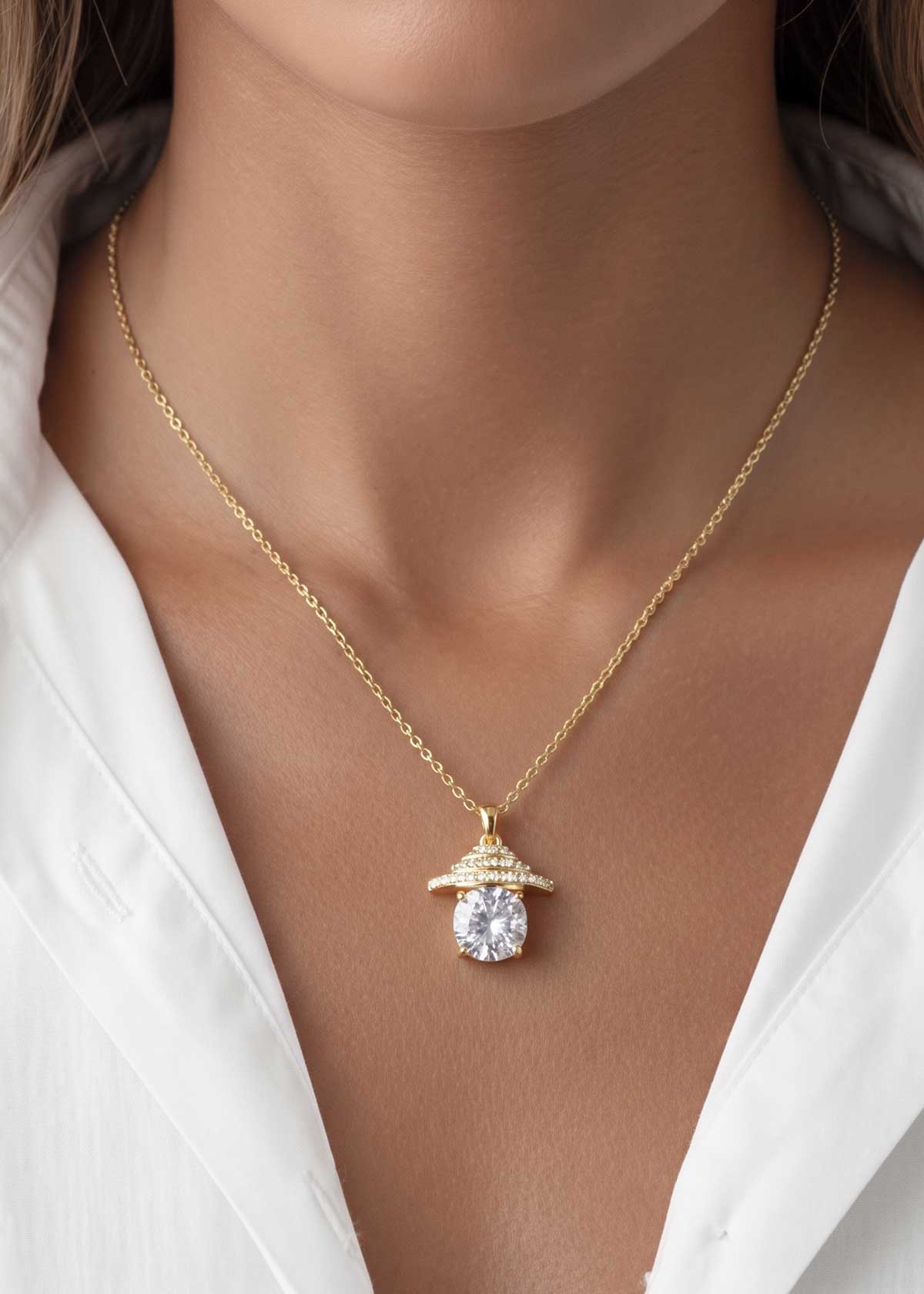 Minimalist Layered Wave Zircon Delicate Pendant Set With Chain For Women