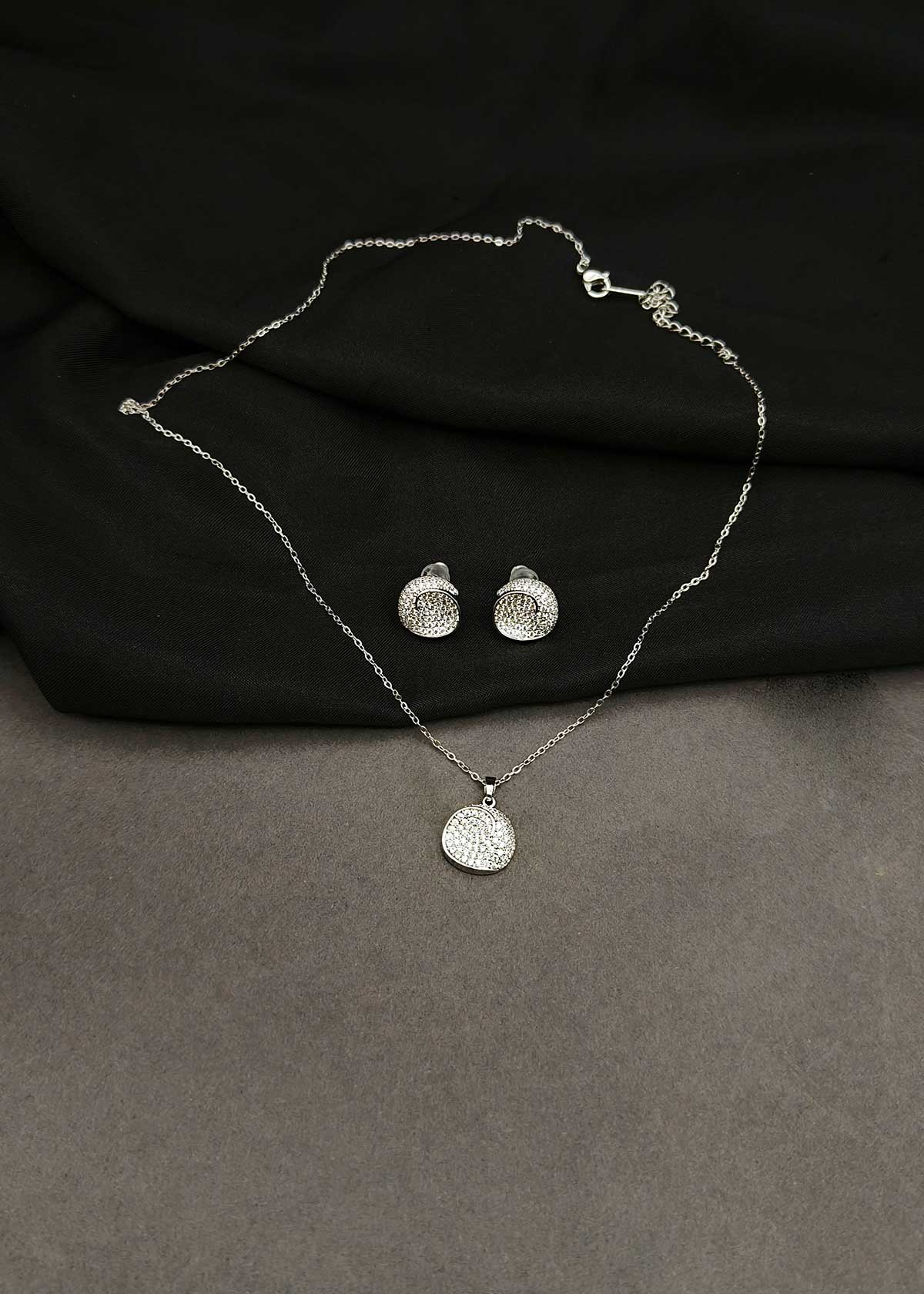 Celestial Swirling Disc Micro Pavé Cubic Zircon Delicate Pendant Set With Chain For Women