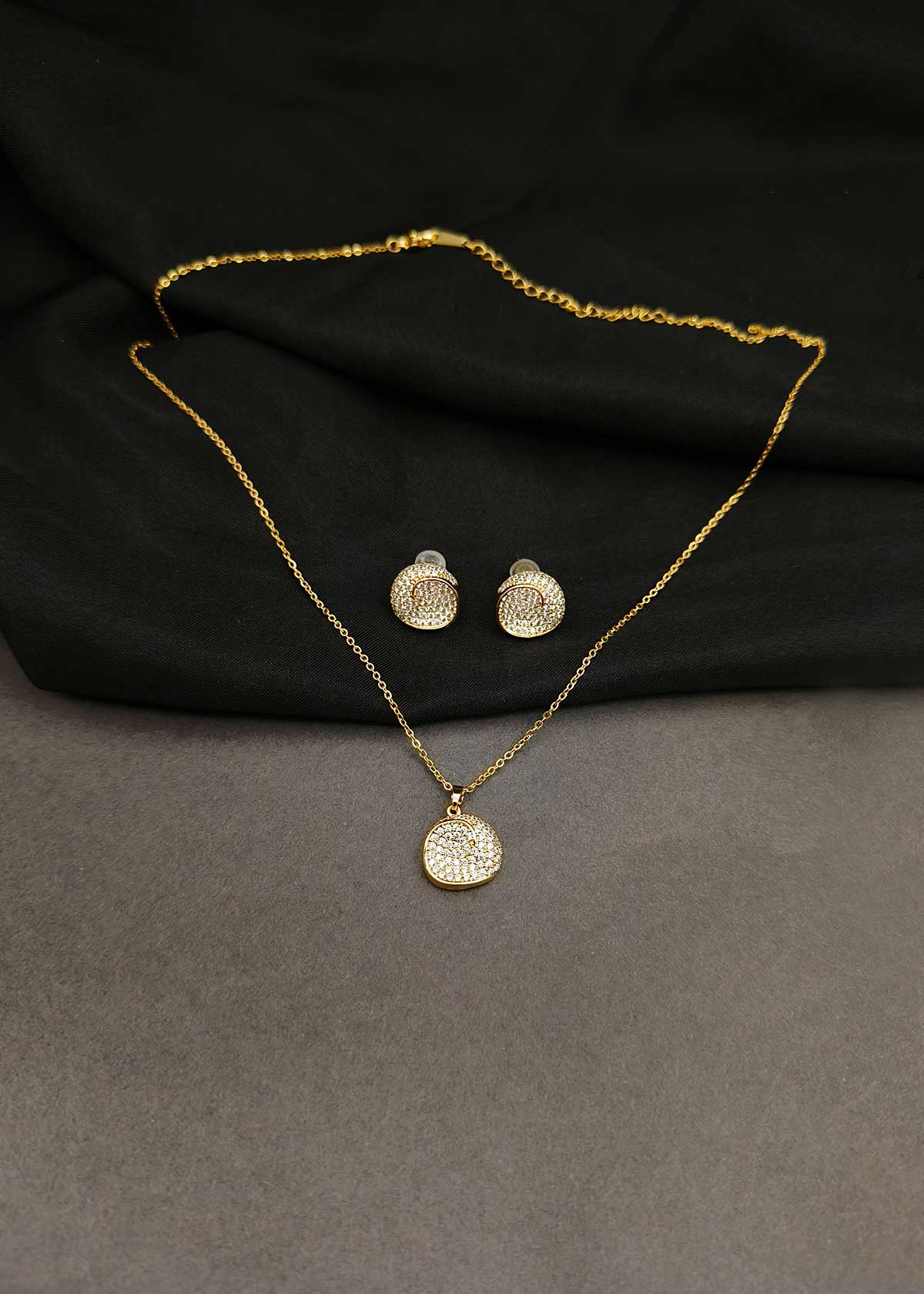 Celestial Swirling Disc Micro Pavé Cubic Zircon Delicate Pendant Set With Chain For Women