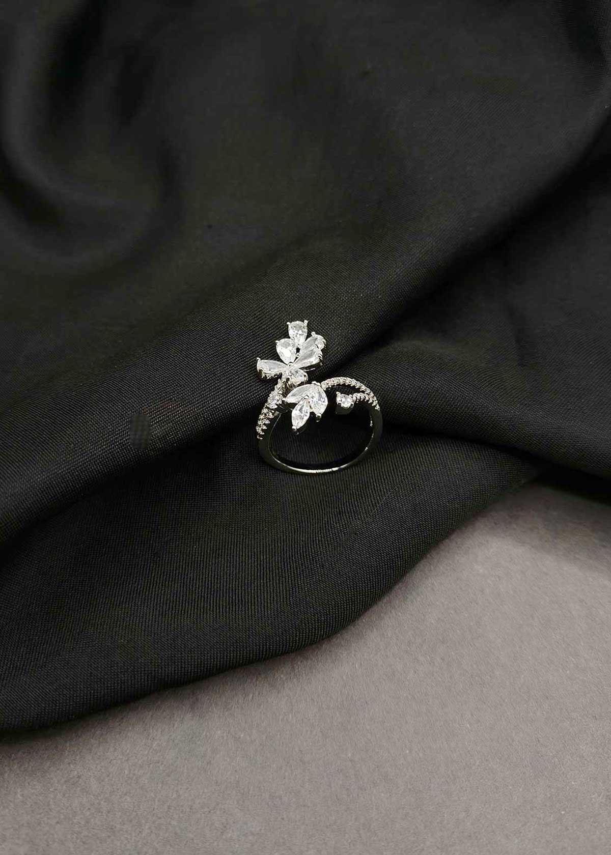 Minimalist Marquise Cubic Zircon Flower Cluster Silver Adjustable Finger Ring For Women