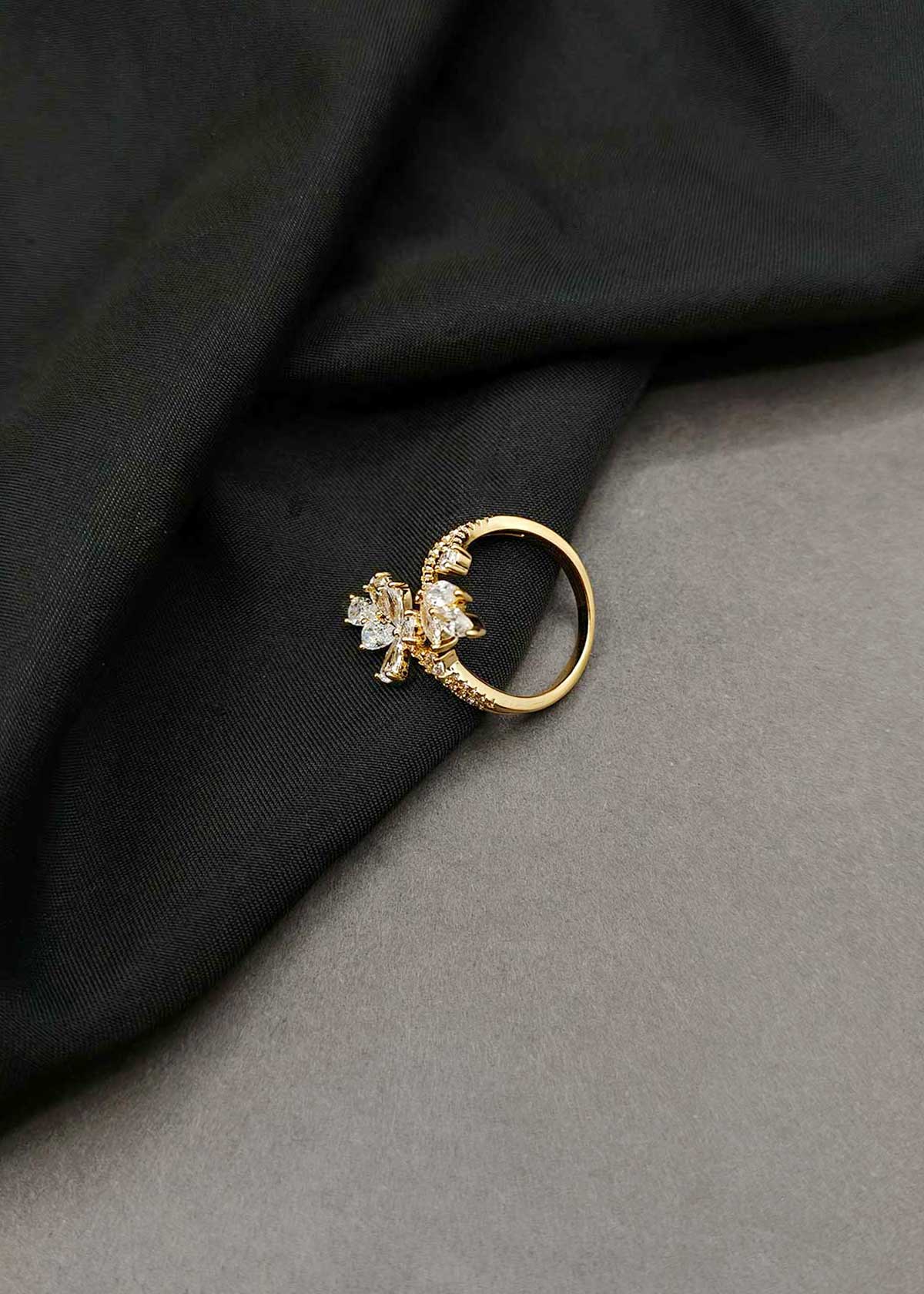 Minimalist Marquise Cubic Zircon Flower Cluster Adjustable Finger Ring For Women