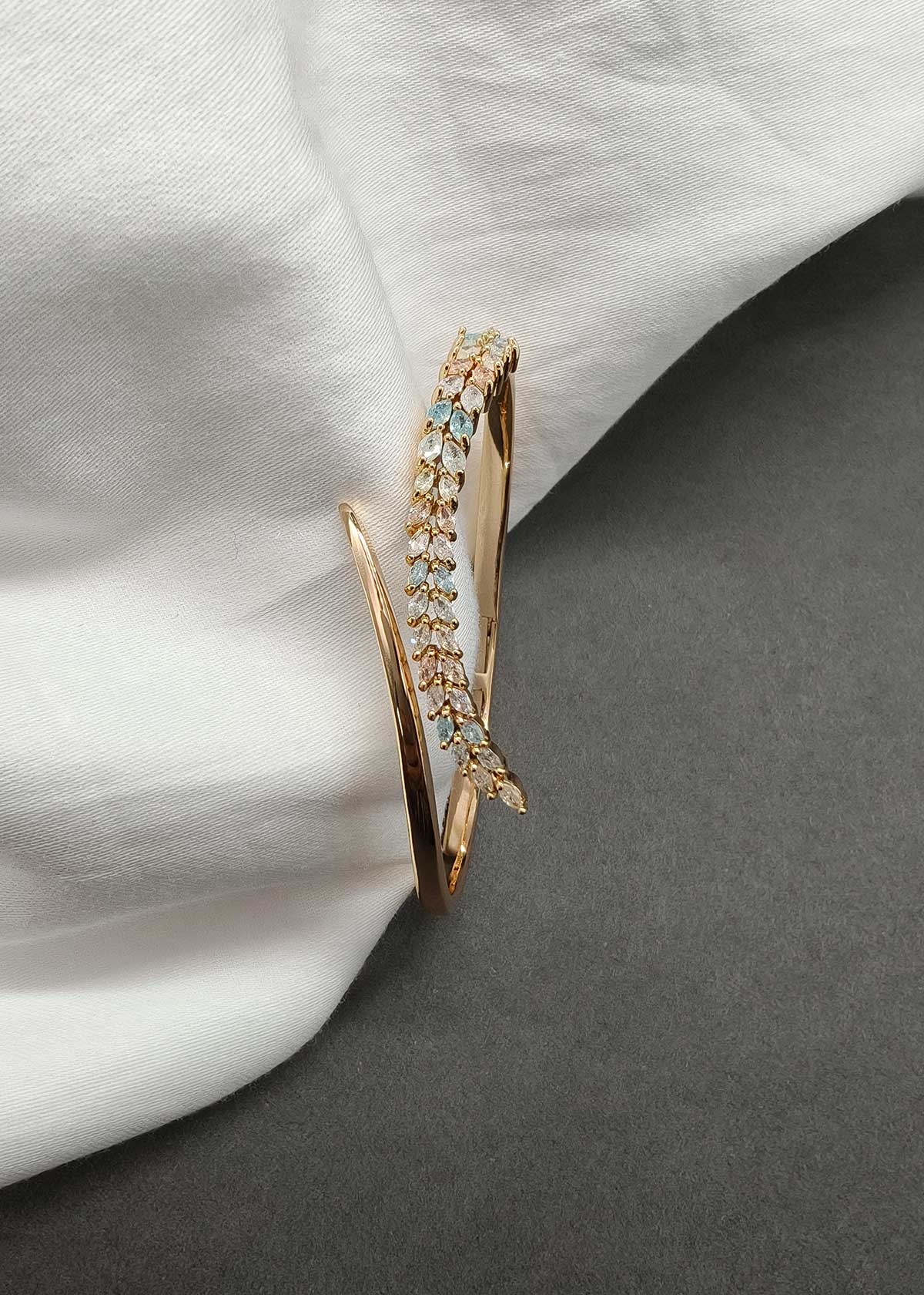 Fabulous Diamond Look Pastel Marquise Cluster Hinged Openable Kada Bracelet For Women