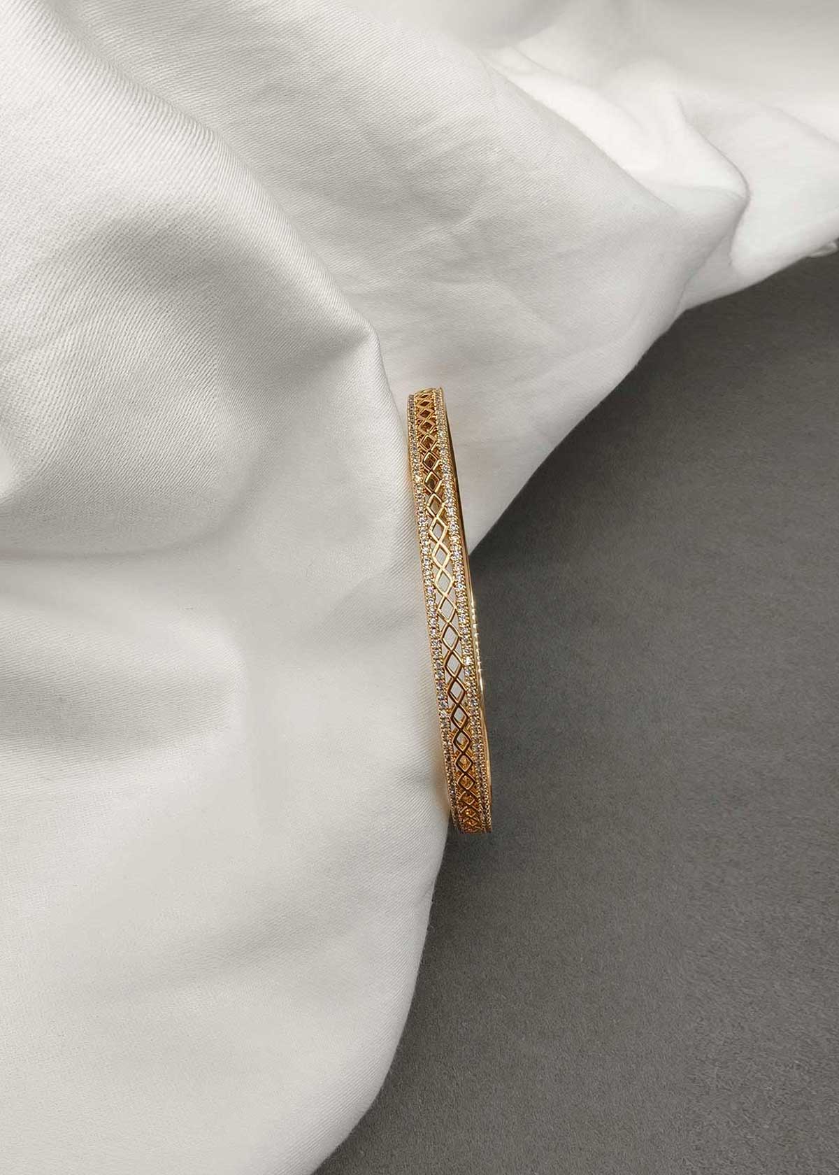 Sophisticated Dual Row Micro Pavé Cubic Zircon Lattice Mesh Thin Openable Kada Bracelet For Women
