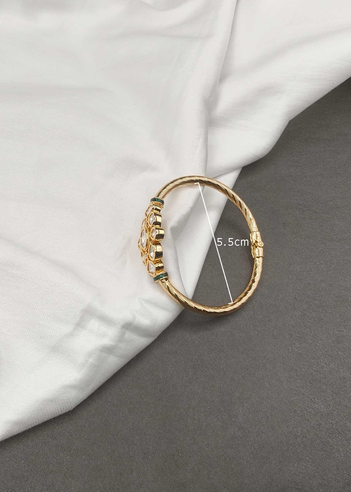 Royal Jadau-Look Oval & Teardrop Kundan Enamel Accent Openable Kada Bracelet For Women