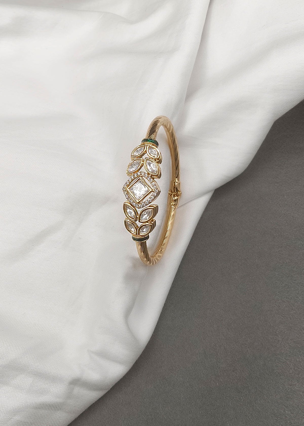 Ethnic Green Meenakari Accent Marquise Leaf Kundan Kada Bracelet for Women