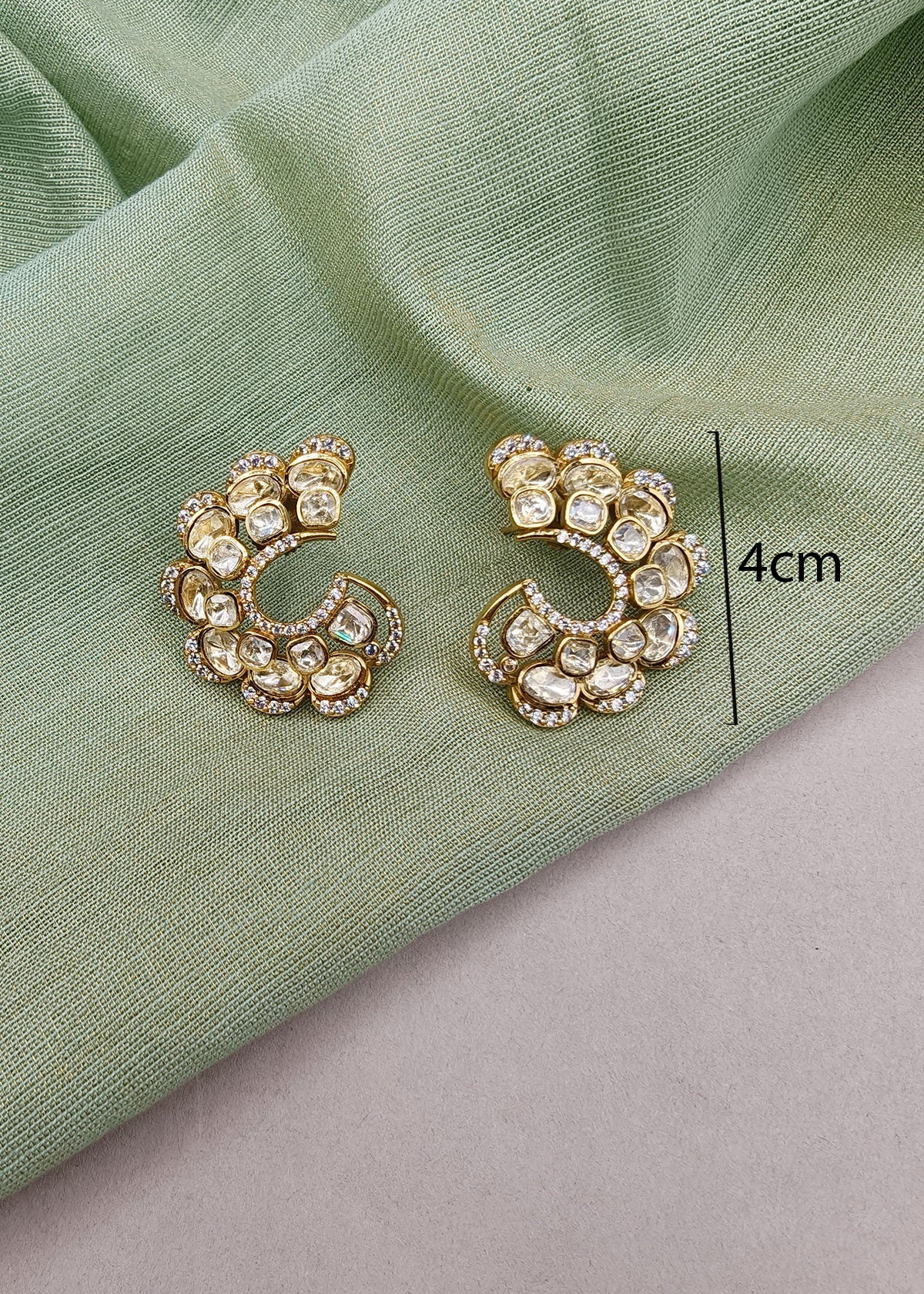 Modern Heritage C-Shaped Kundan & Cubic Zircon Stud Earrings For Women