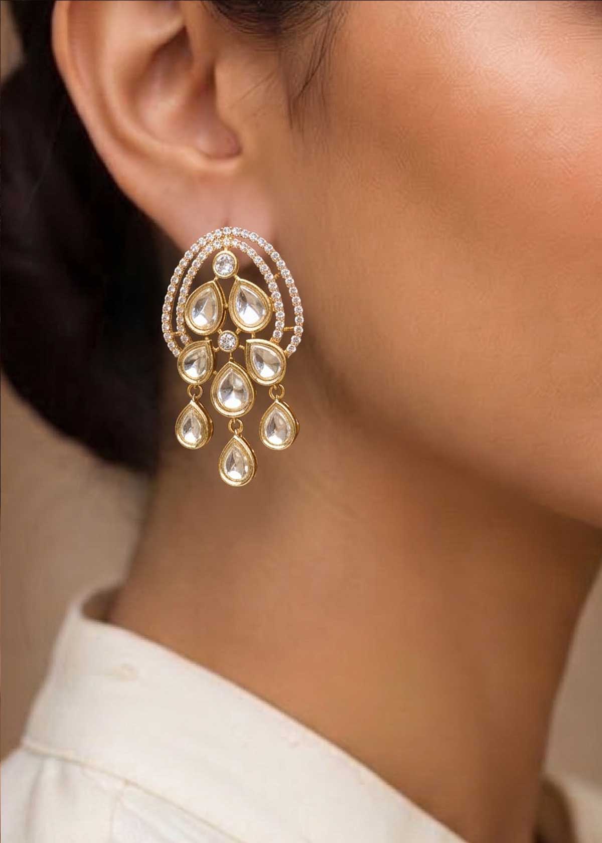 Imperial Tiered Teardrop Moissanite & Cubic Zircon Dangle Earrings For Women