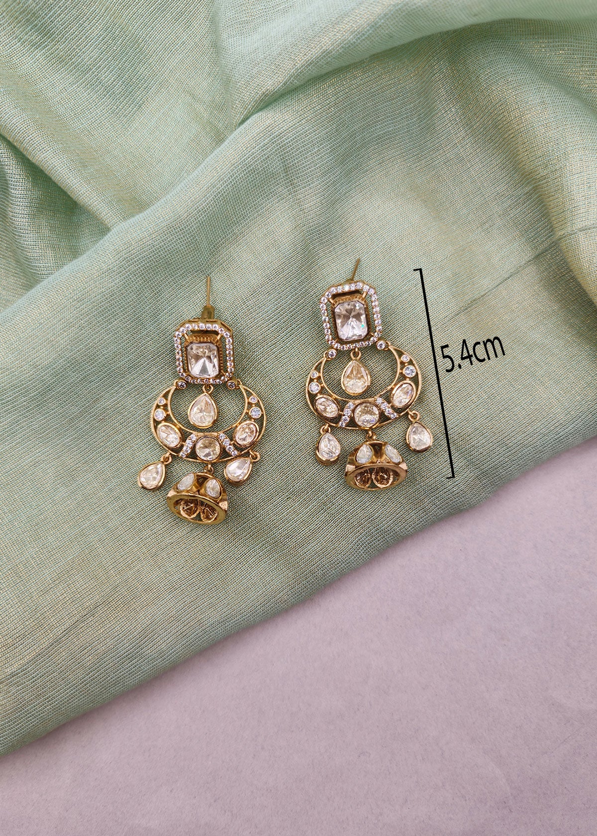 Luminous Open-Arc Kundan & Golden Bell Drop Statement Stud Earrings for Women