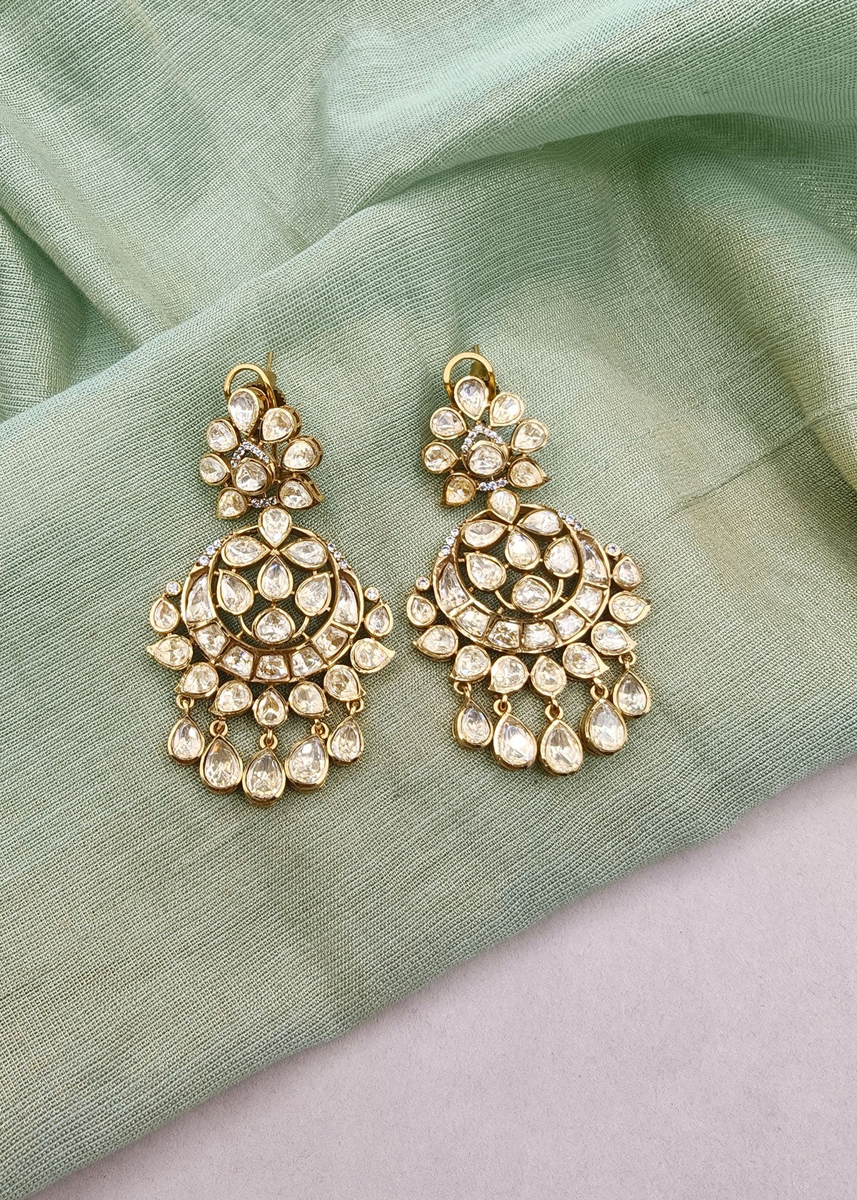 Royal Mughal-Inspired Round Floral Cluster Fringe Stud Earrings For Women