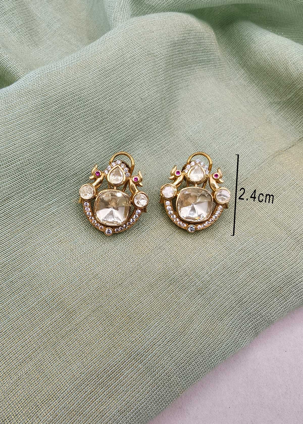 Vintage-Inspired Gold Plated Cushion-Cut Kundan Stud Earrings for Women