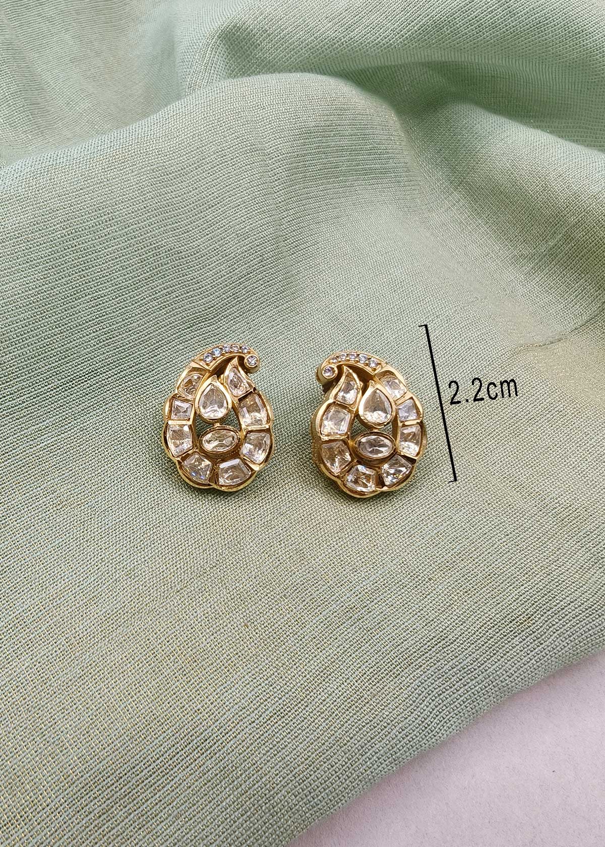 Gold Plated Keri Paisley Kundan & Micro-Cubic Zircon Stud Earrings for Women