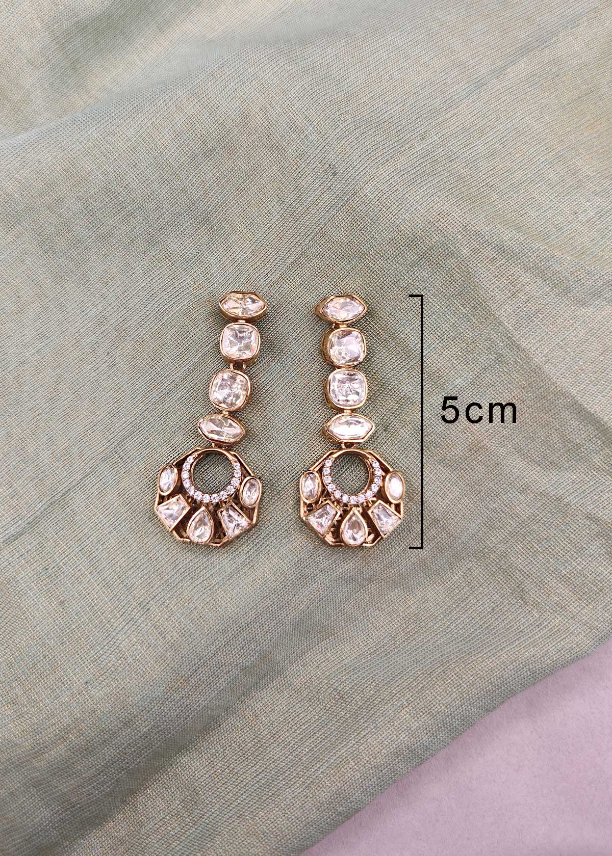 Gold Plated Long Kundan Drop Dangle Earrings For Women