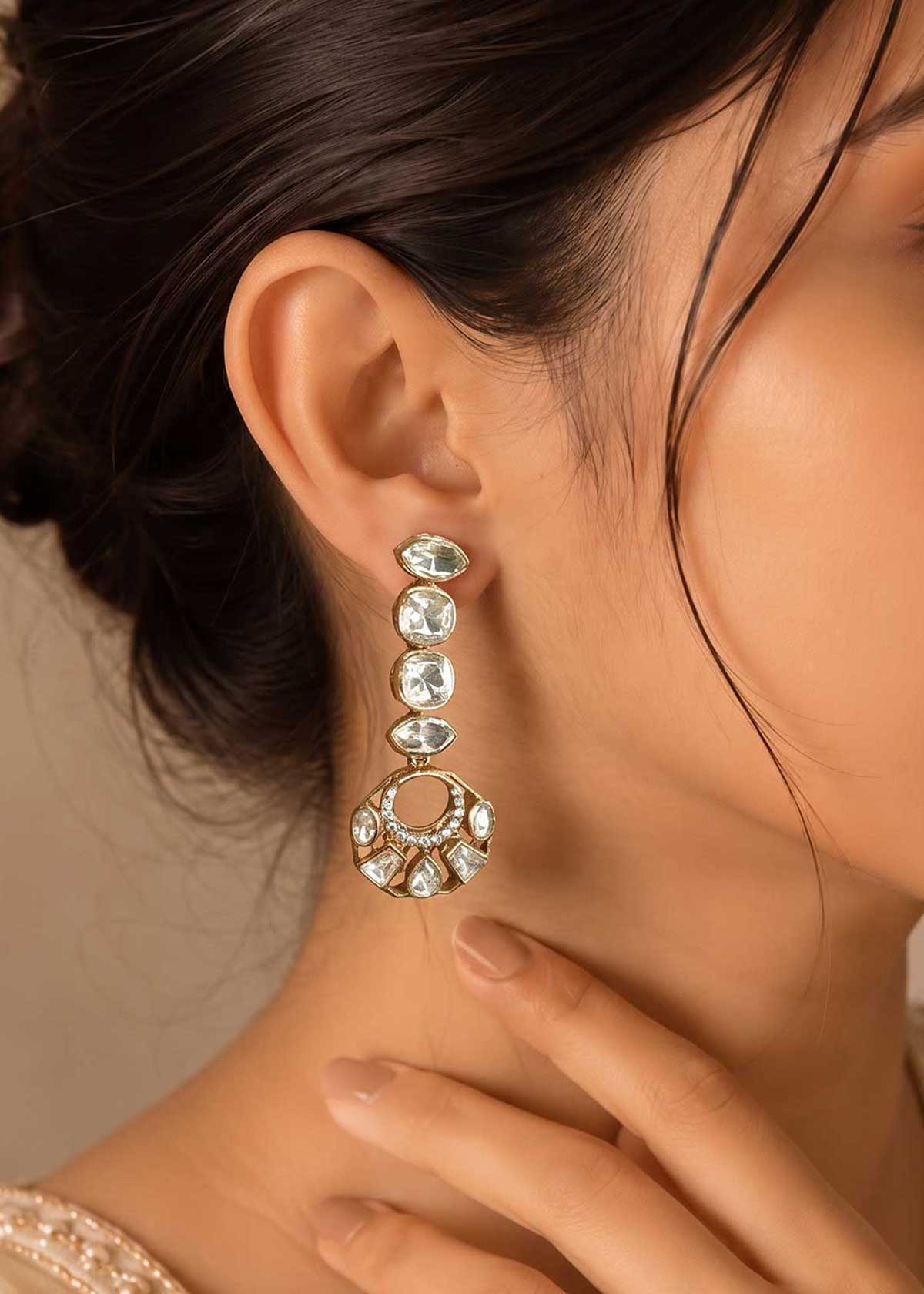 Linear Geometric Halo Moissanite & Cubic Zircon Long Dangle Earrings For Women