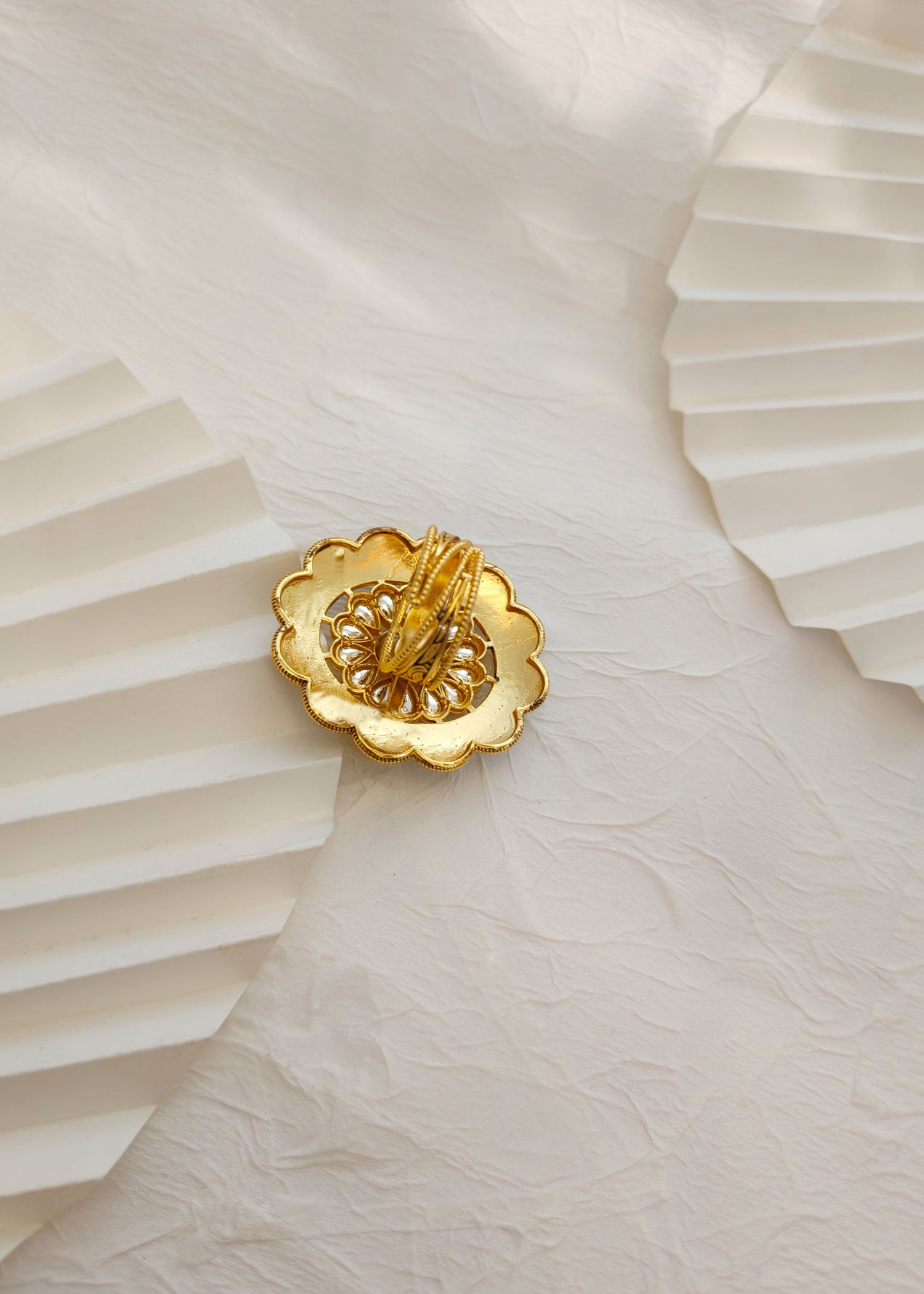 Big Antique Gold Ruby Kundan Finger Ring