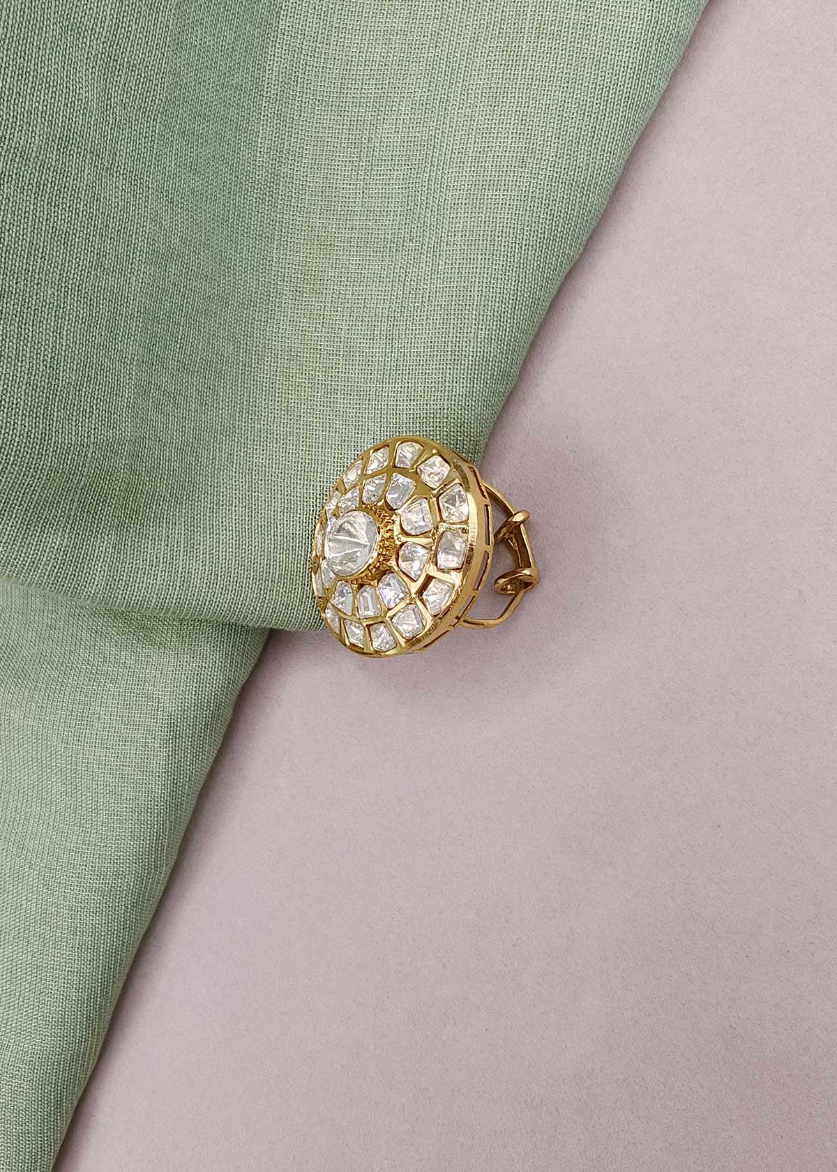 Heritage Gold Finish Dome-Top Kundan Finger Ring For Women