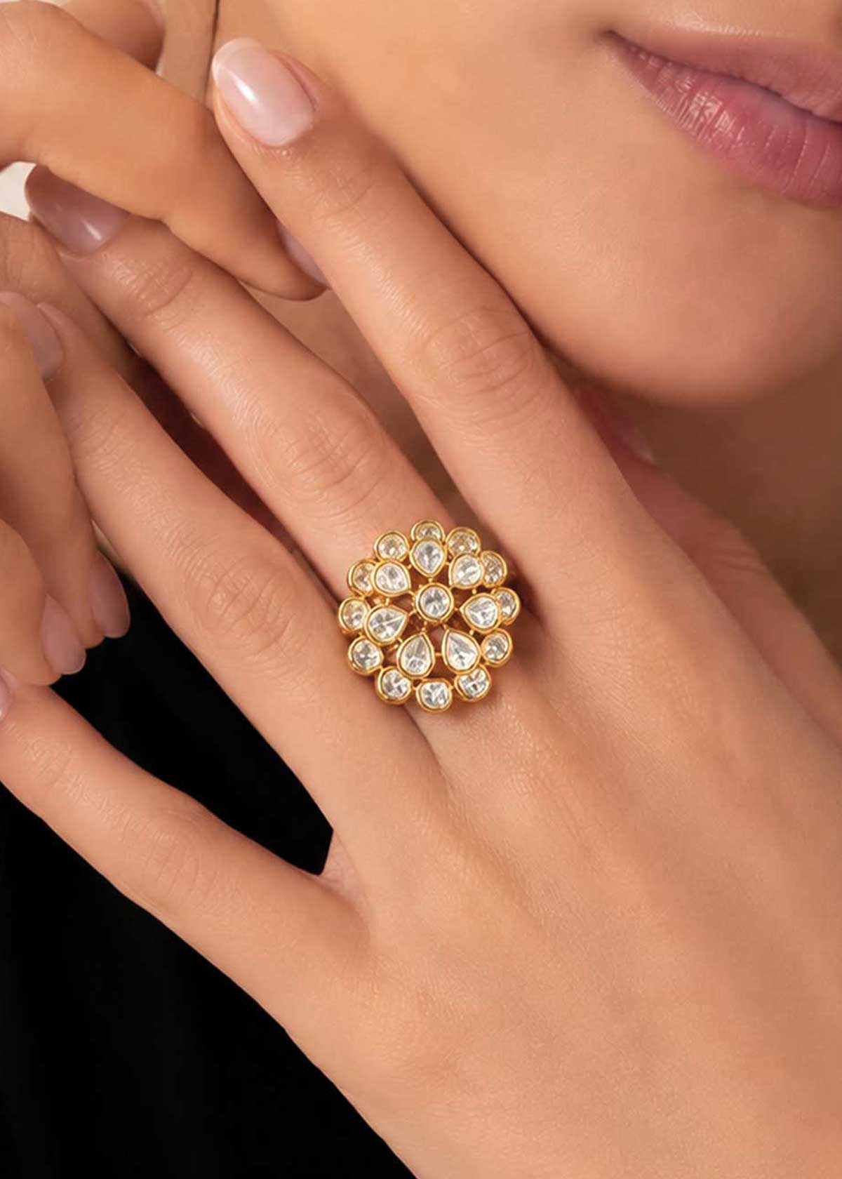 Heritage Blooming Floral Cluster Moissanite Adjustable Finger Ring For Women