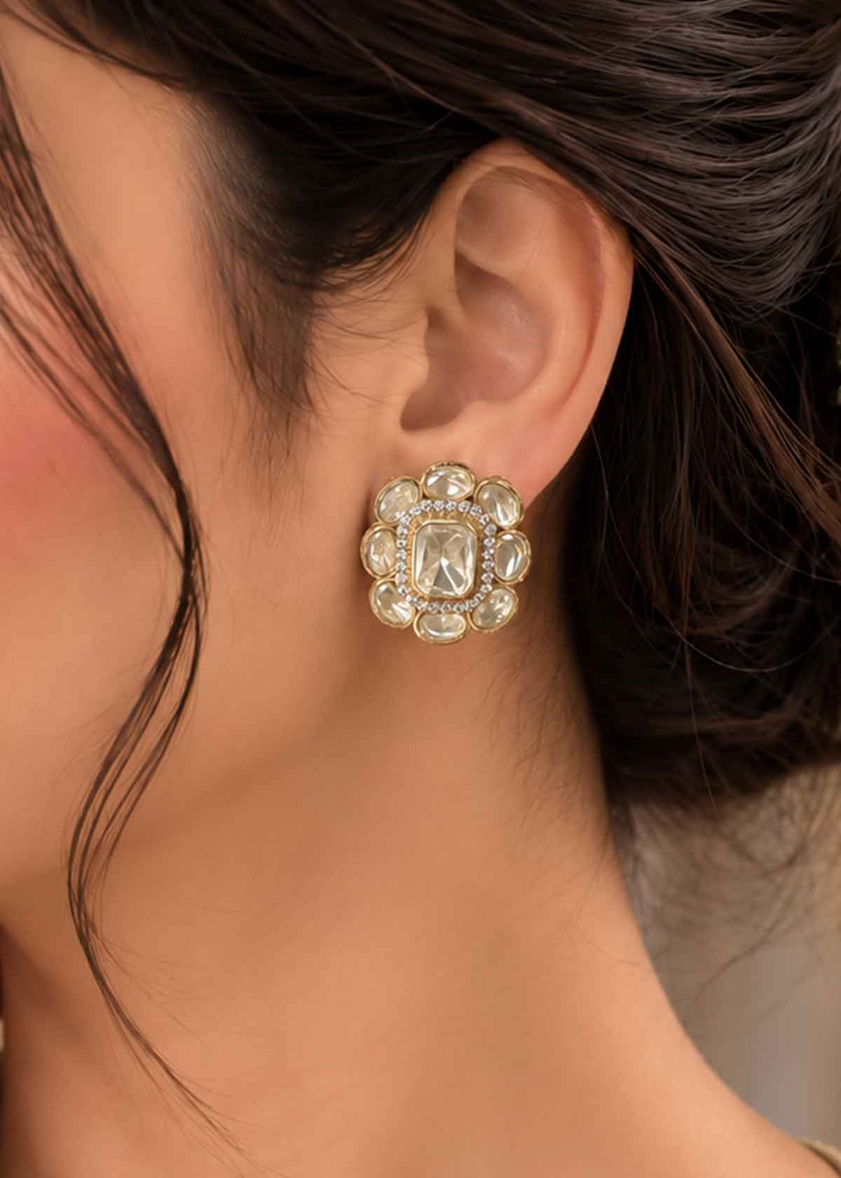 Moissanite Polki & Cubic Zircon Floral Medallion Big Pendant Set For Women