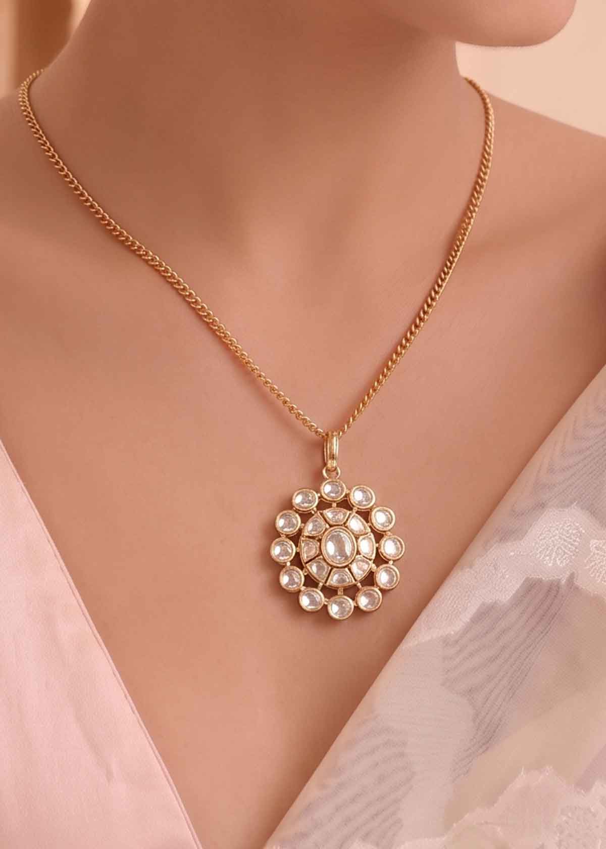 Vintage Style Moissanite Polki Round Medallion Big Pendant Set For Women