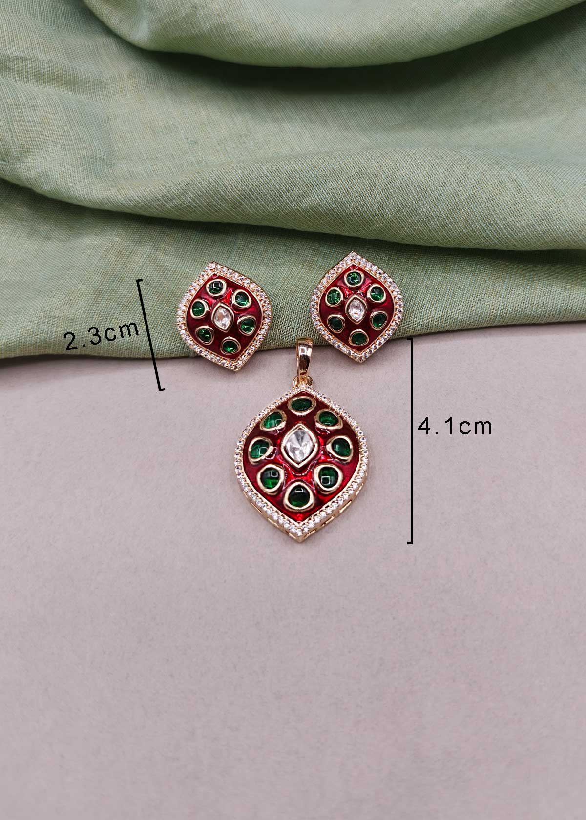 Traditional Rajasthani Meenakari With Cubic Zircon & Uncut Kundan Large Pendant Set For Women