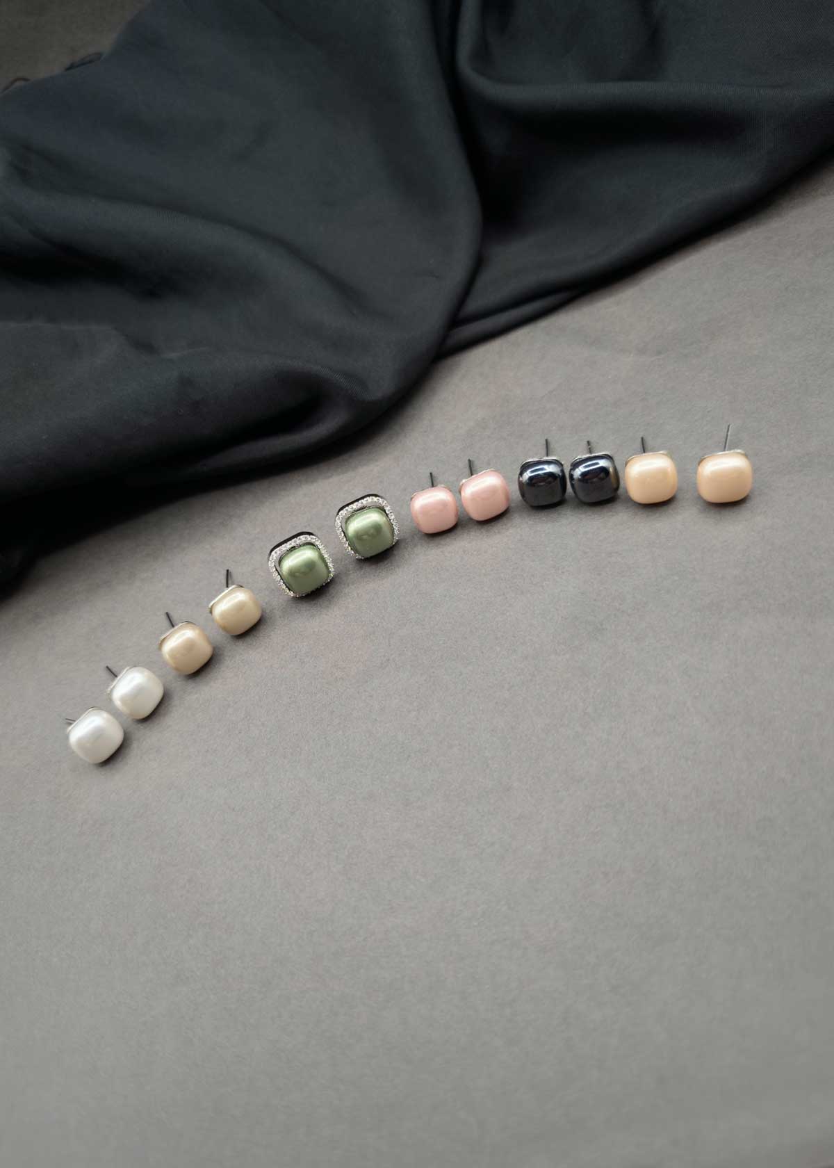 Multi Color Pastel Pearl & Sparkling Cubic Zircon Frame Interchangeable Stud Earrings For Women