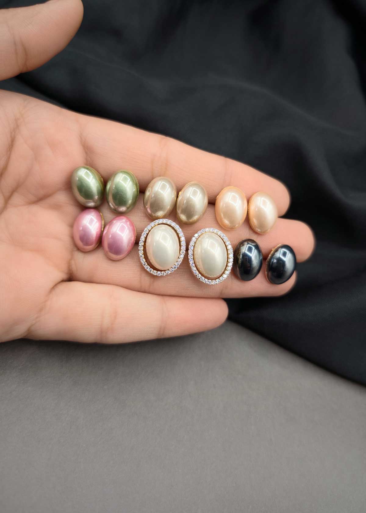 Charming 2 In 1 Oval Detachable Halo Cubic Zircon & Coloured Pearl Changeable Stud Earrings For Women