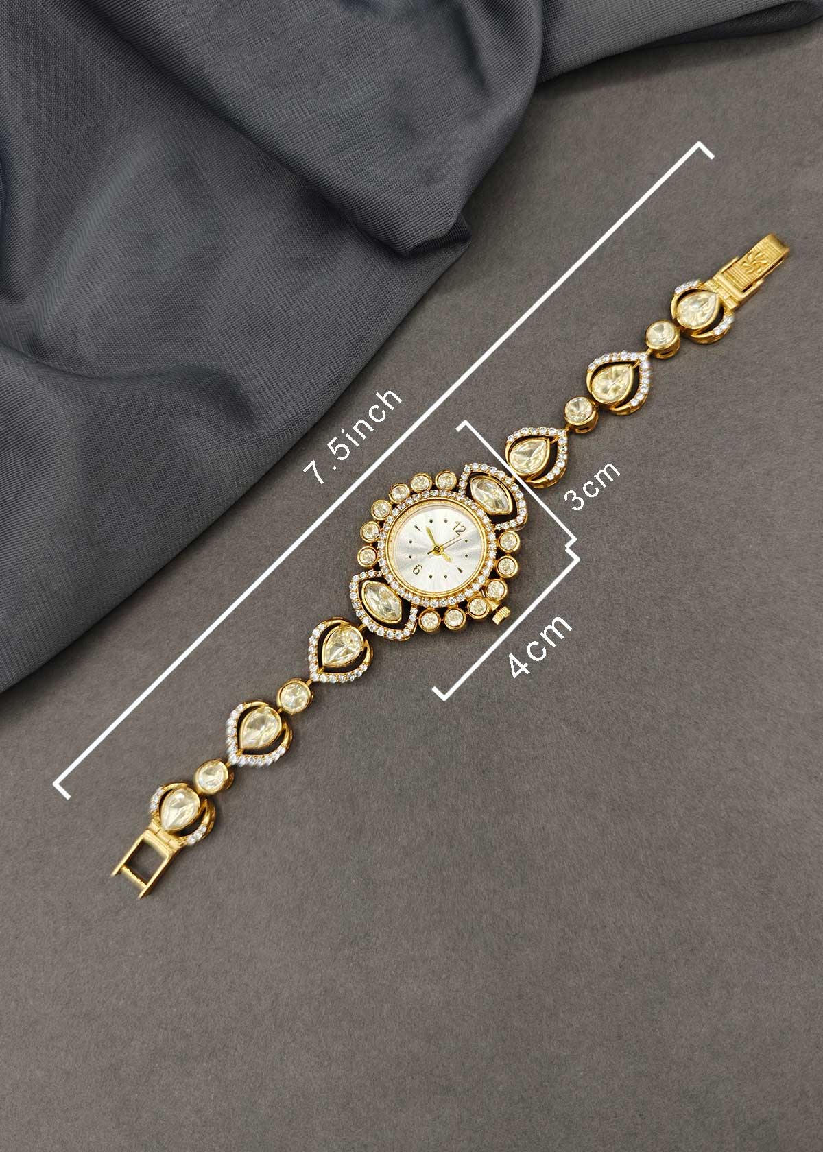 Gorgeous Heavy Teardrop Cut Moissanite Polki & Cubic Zircon Bracelet Watch For Women