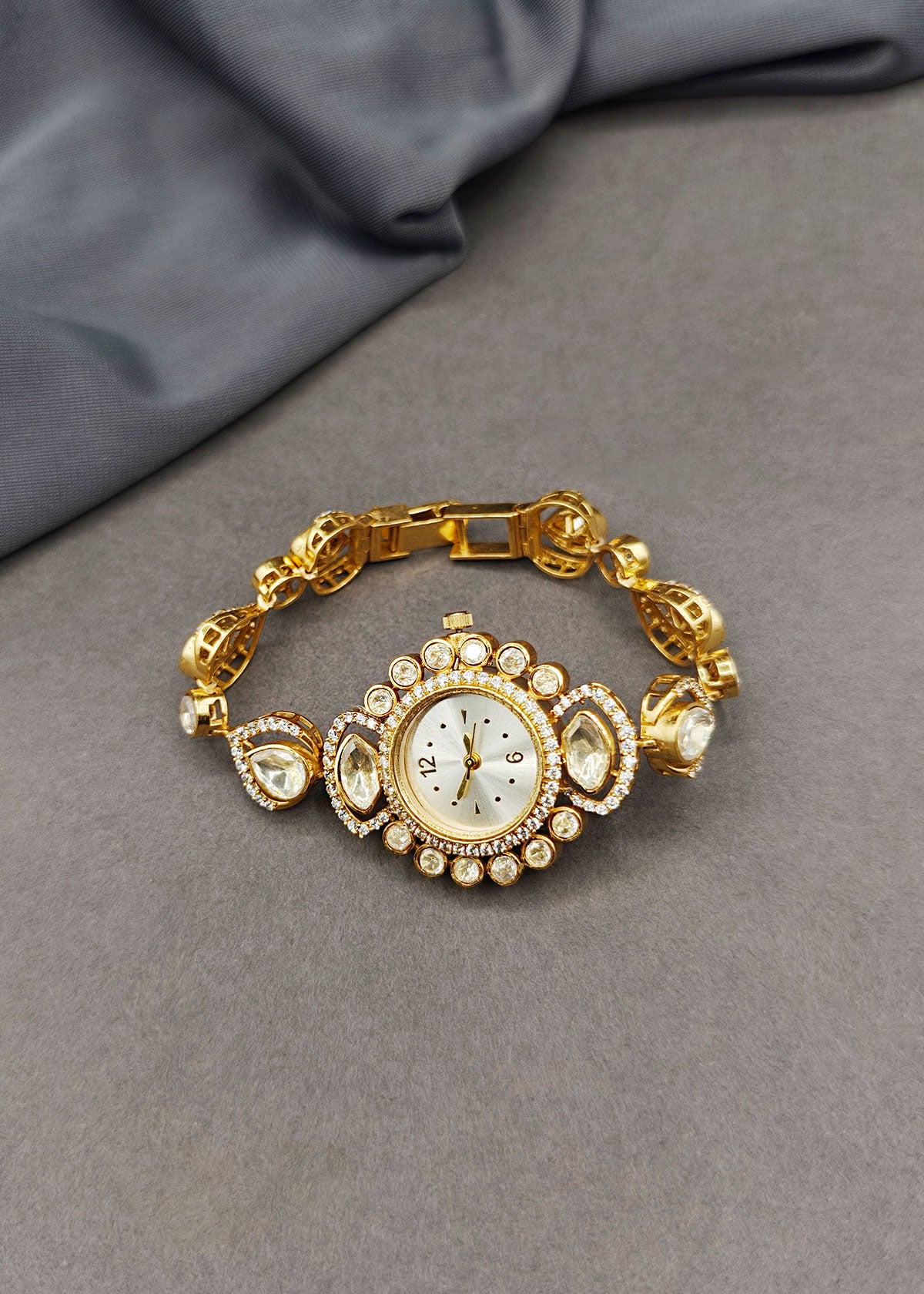 Gorgeous Heavy Teardrop Cut Moissanite Polki & Cubic Zircon Bracelet Watch For Women