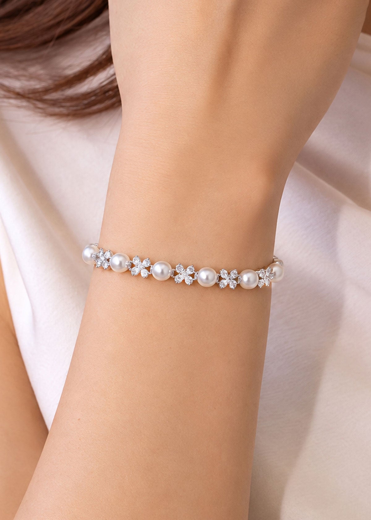 Marquise Zircon & Pearl Floral Openable Kada Bracelet For Women