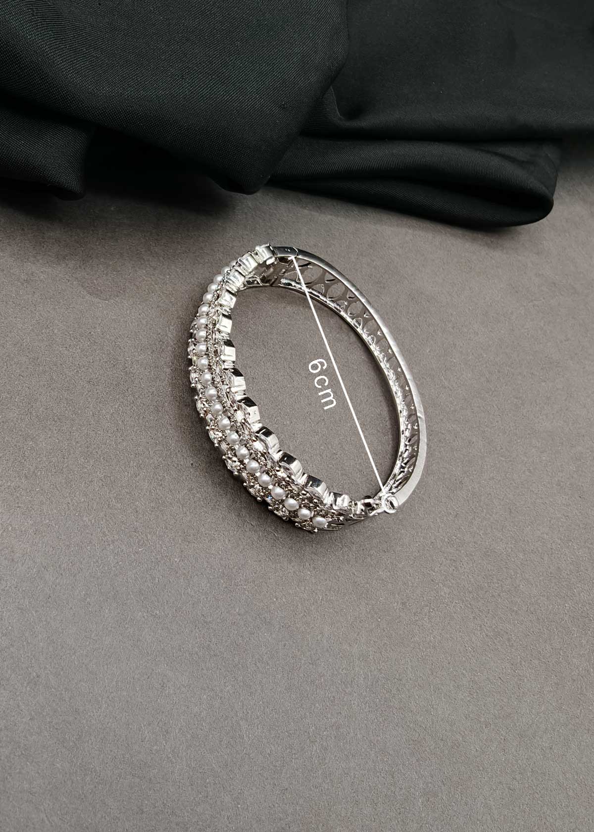 Luxury Pearl & Marquise Cubic Zircon Broad Openable Kada Bracelet For Women