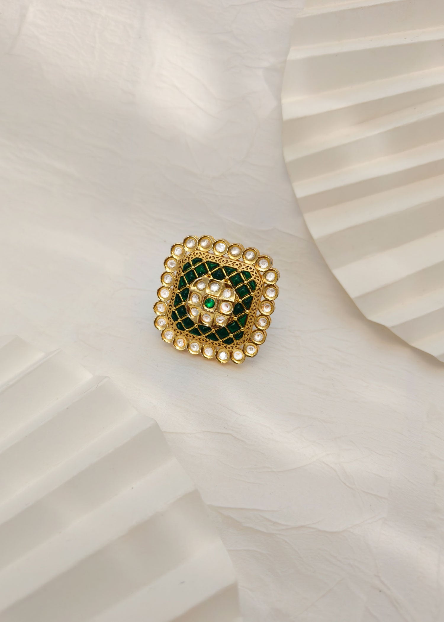 Kundan Big Square Shape Red/ Green Finger Ring