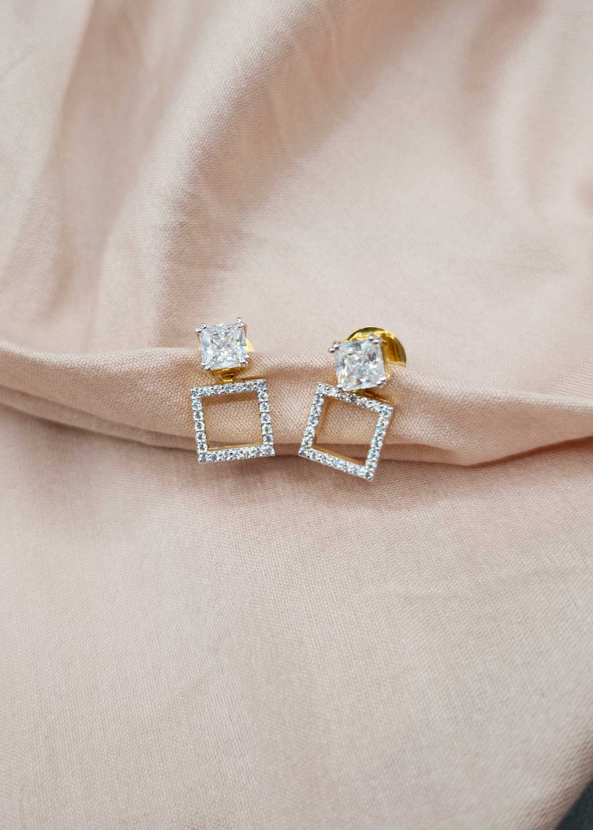 92.5 Sterling Silver 3 In 1 Convertible Square Halo Cubic Zircon Small Solitaire Stud Earrings For Women