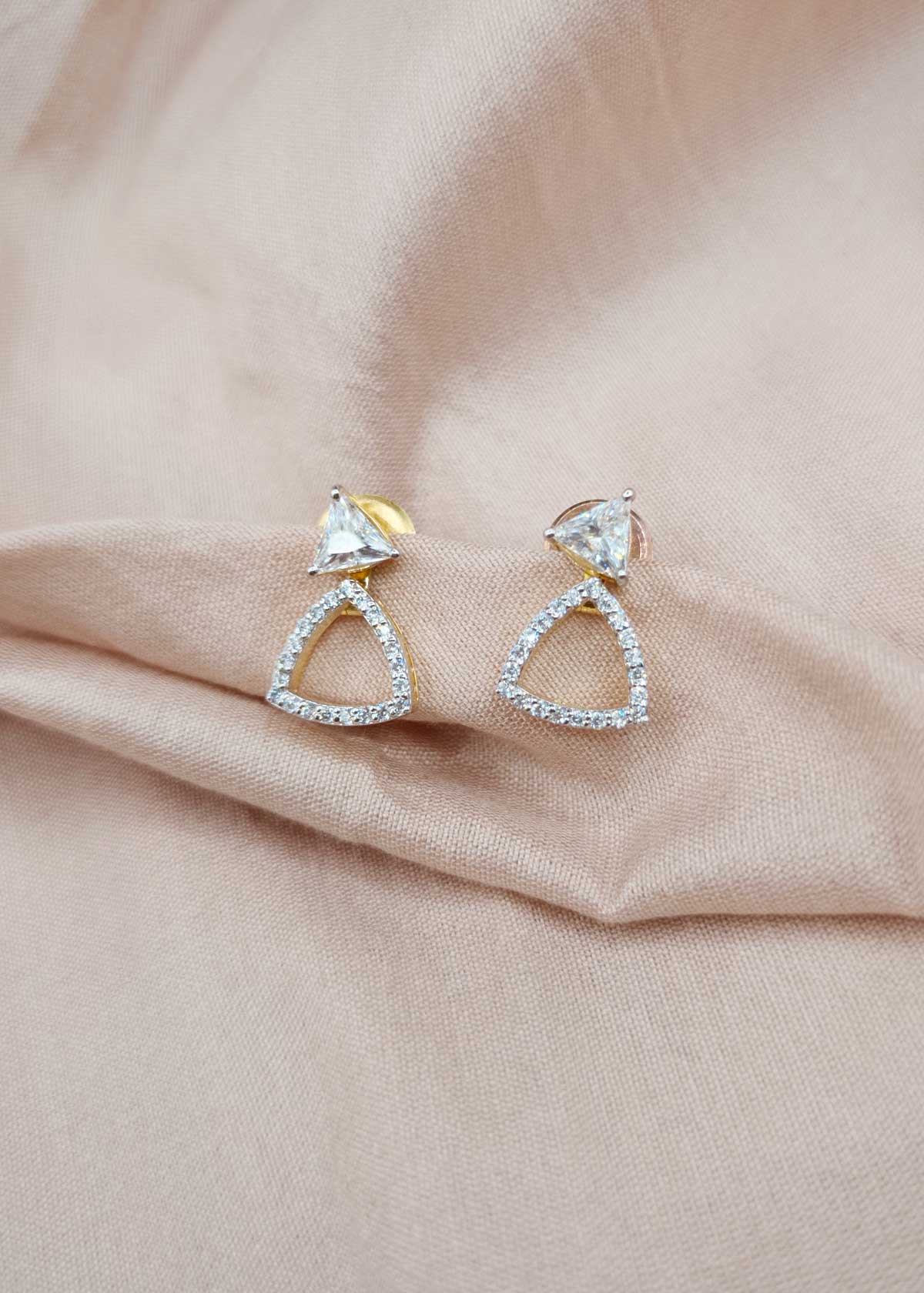 92.5 Sterling Silver 3 In 1 Changeable Triangle Cubic Zircon Solitaire Small Stud Earrings For Women