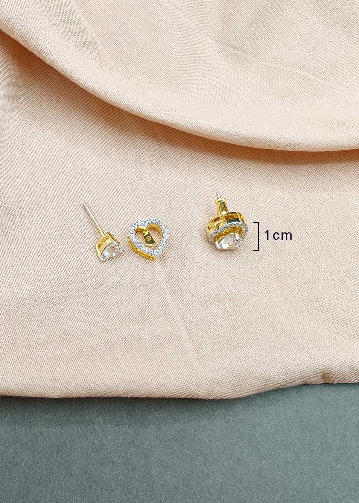92.5 Sterling Silver 3 In 1 Detachable Heart Cubic Zircon Solitaire Small Stud Earrings For Women