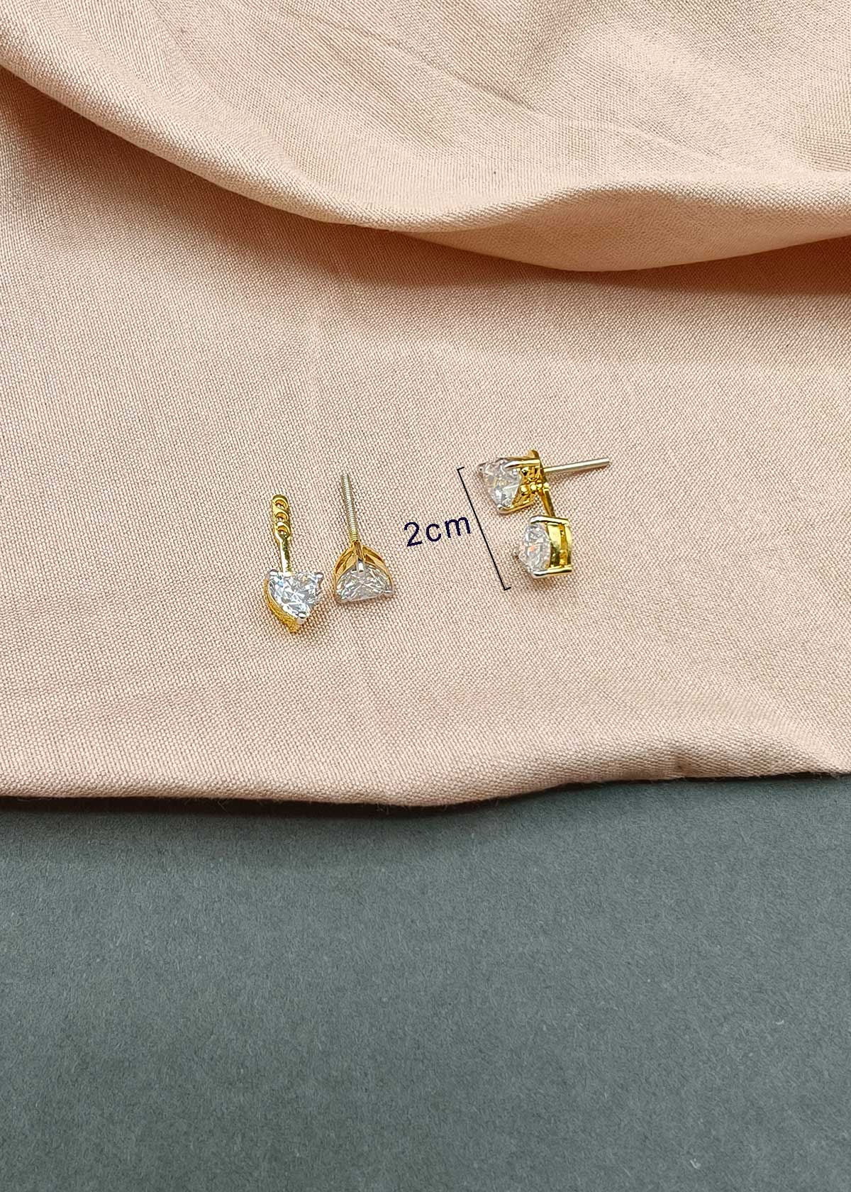 92.5 Sterling Silver Versatile Convertible 2 In 1 Cubic Zircon Double Heart Small Stud Earrings For Women