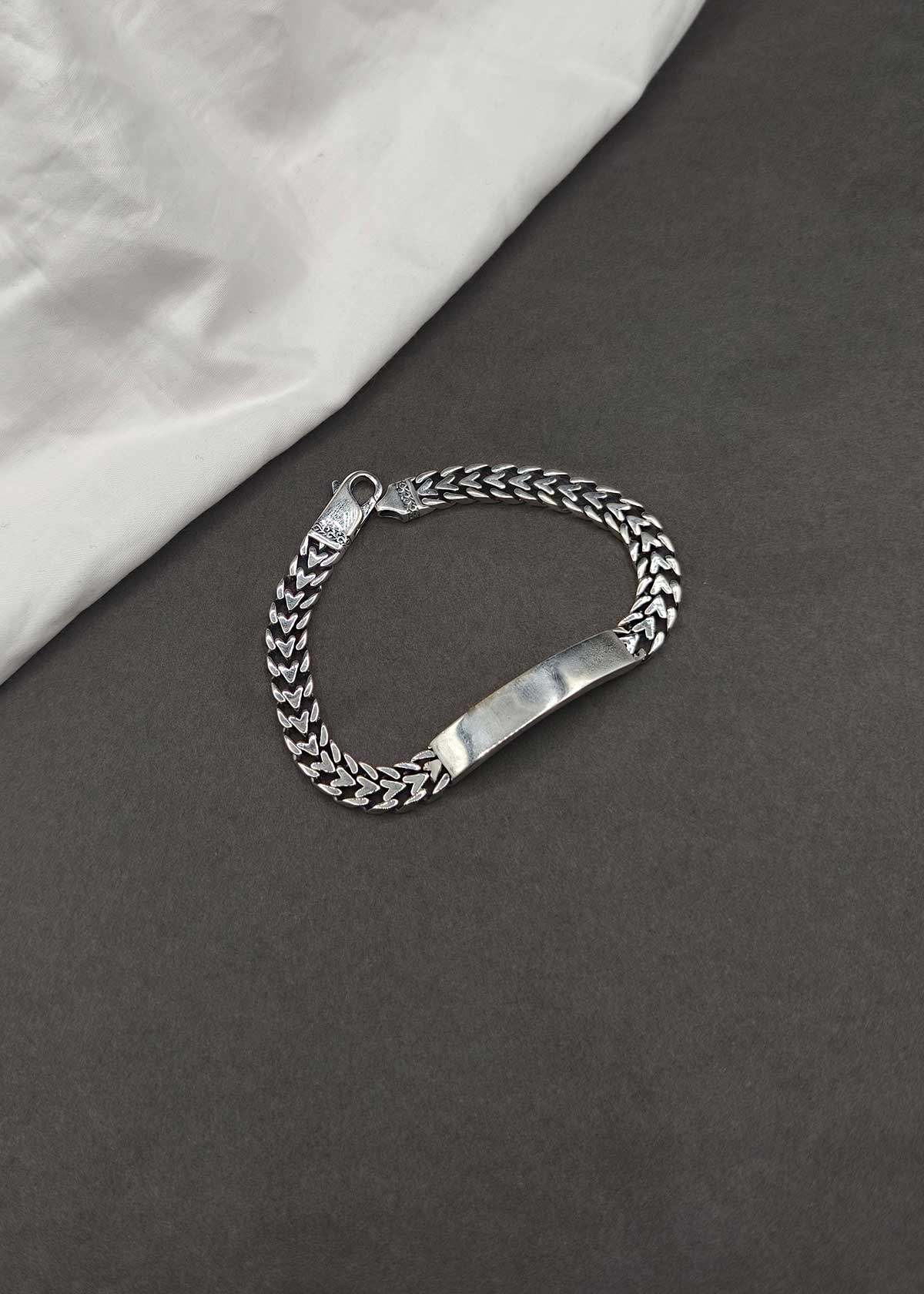 92.5 Sterling Silver Curved Bar Link Men's Broad Loose Bracelet